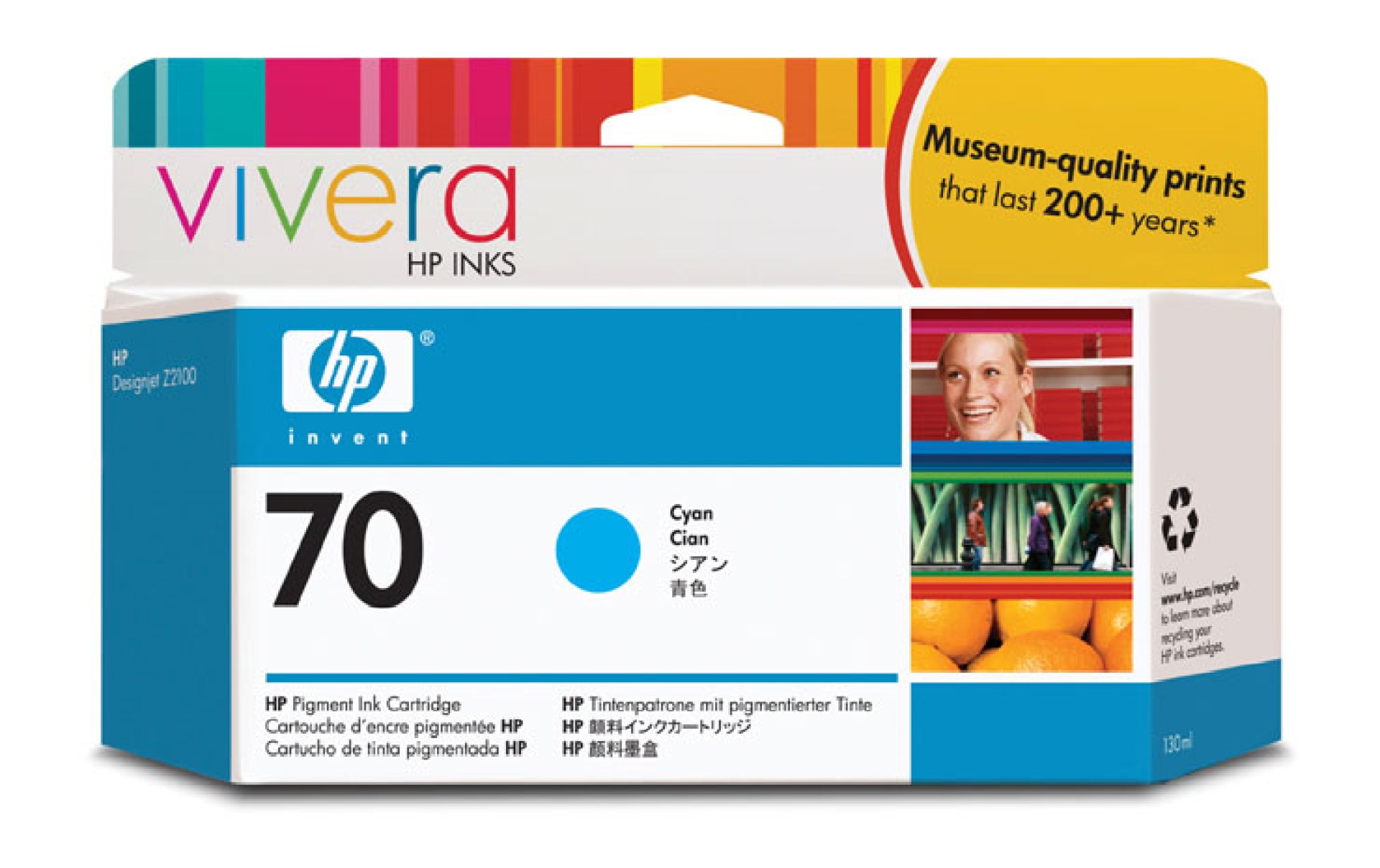 Tinta HP 70 – C9452A, Cian 130ml