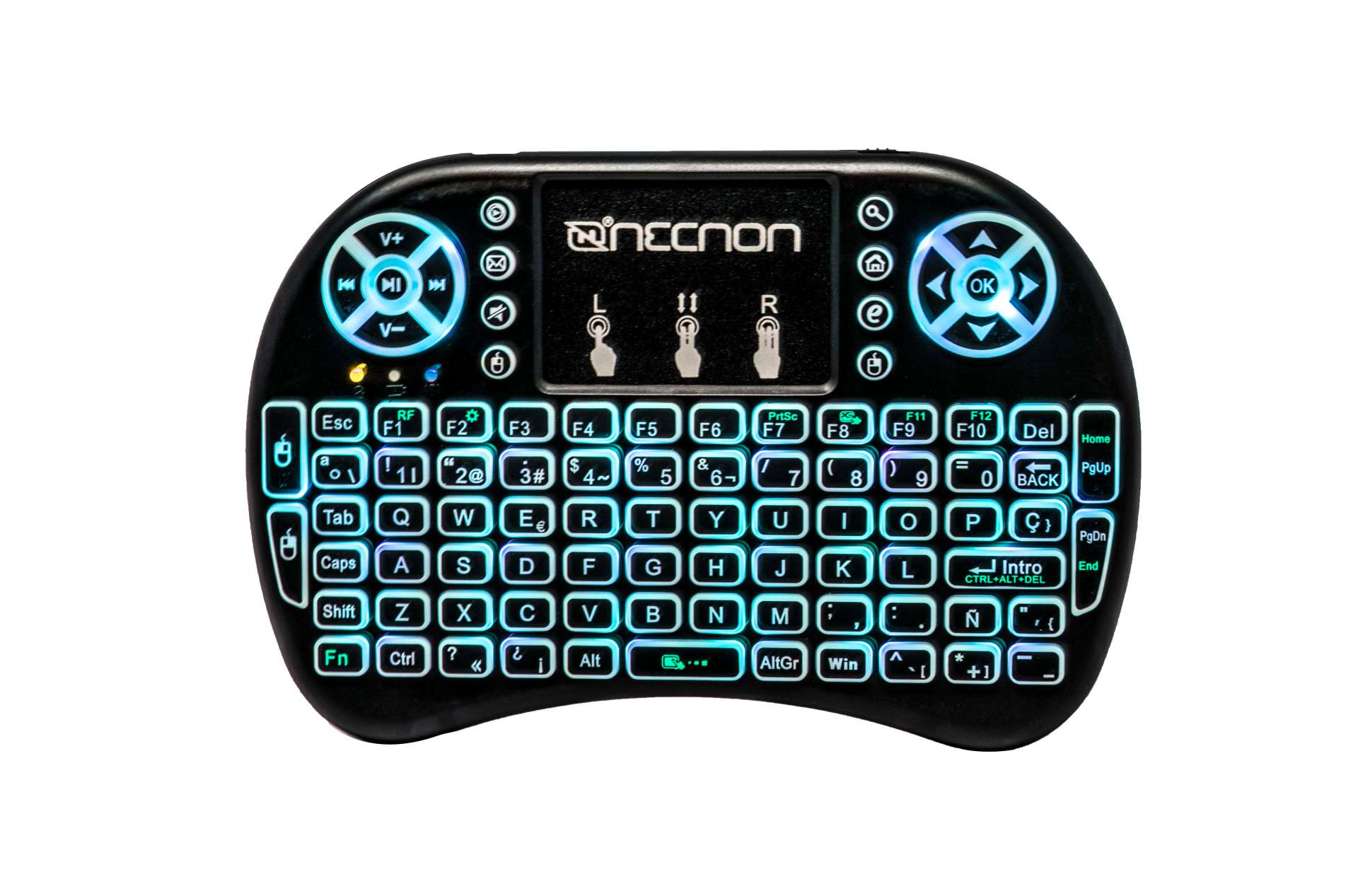 CONTROL REMOTO NCR-01 TOUCH PAD TECLADO QWERTY LED 7 COLORES RECARGABLE TV SMARTPHONE TV BOX NEGRO –