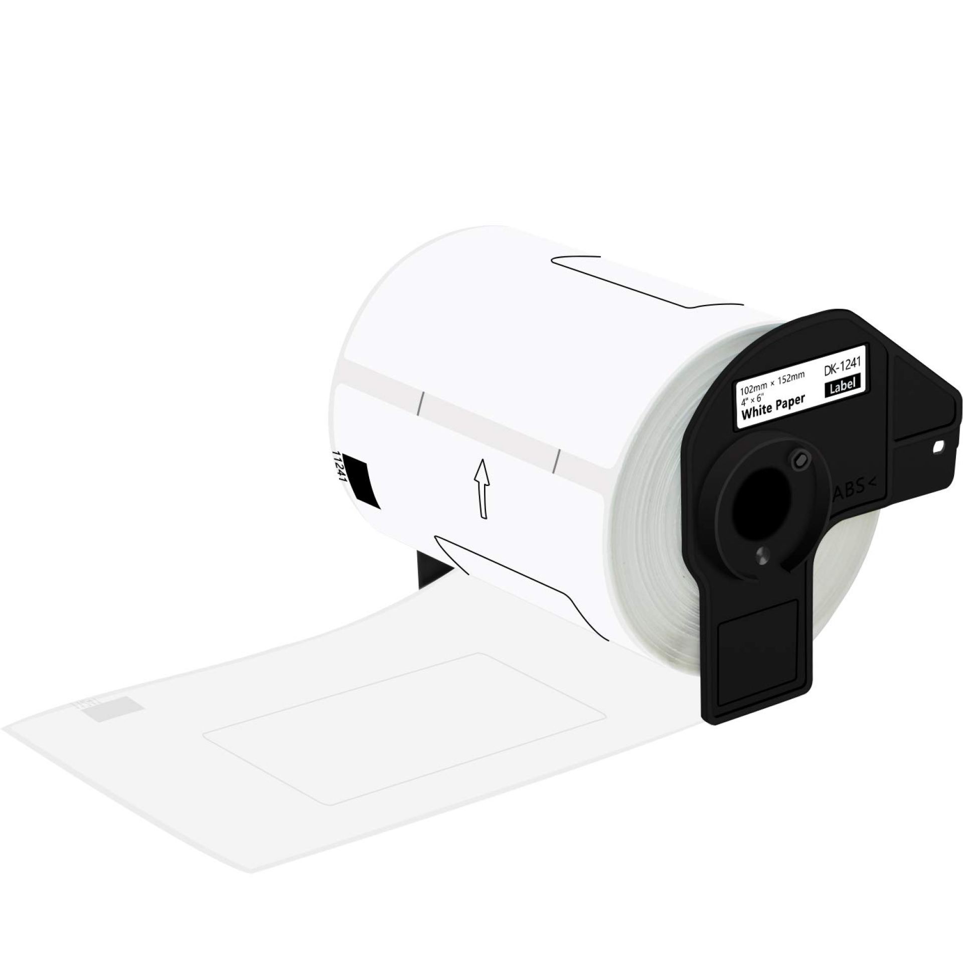 Etiqueta blanca de papel Brother DK1241 – 180 etiquetas de 101 mm de ancho x 152 mm de largo. Impresión en negro. QL1110NWB.