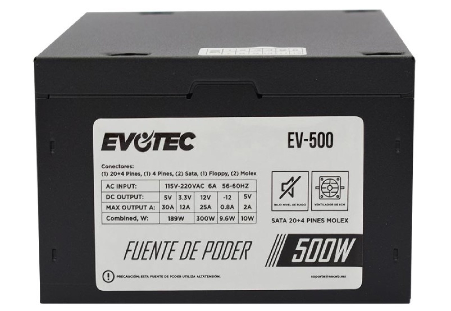 Fuente de Poder EVOTEC EV-500 – Negro, 500 W