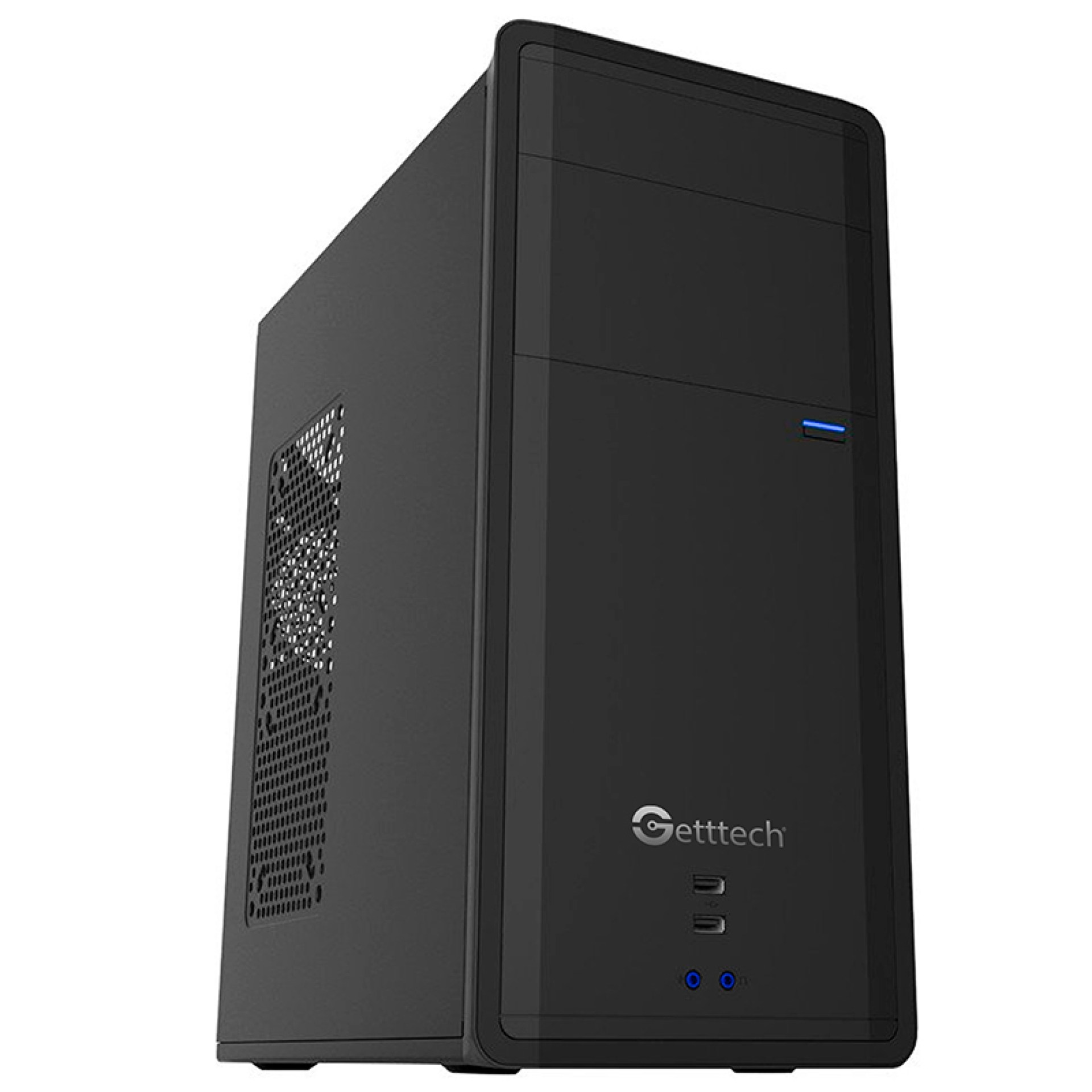 GETTTECH GABINETE PC COLOR NEGRO INCLUYE FUENTE 500W – TIPO MEDIA TORRE, USB 3.0, RANURAS PCI, CON VENTANA Y 1 VENTILADOR, MOD. GG-1802