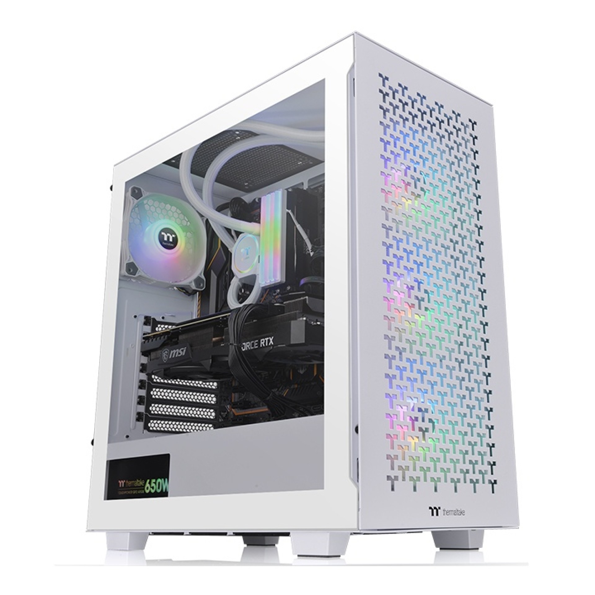 Gabinete Thermaltake V350 TG ARGB Air Snow semi torre – ATX/Mini-ITX/Micro-ATX, USB 3.0, sin Fuente, 4 Ventiladores Instalados
