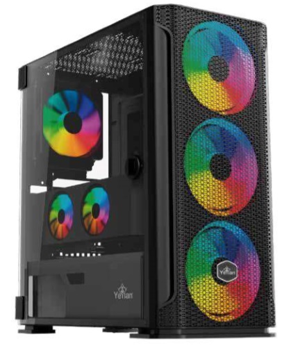 YEYIAN GABINETE MEDIA TORRE GAMER HOLLOW SERIE 2500 NEGRO – ITX, MICRO ATX, ATX, EATX, PANEL LATERAL DE CRISTAL TEMPLADO, 3 VENTILADORES YGH-49703-A