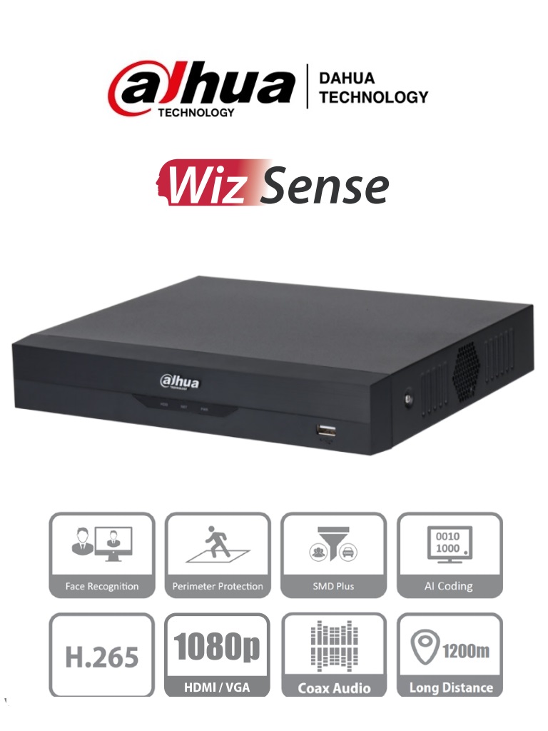 DVR  Dahua Technology DH-XVR5104HS-4KL-I3 – Negro, 3840 x 2160 Pixeles, H.264, H.264+, H.265, H.265+, 4, 4