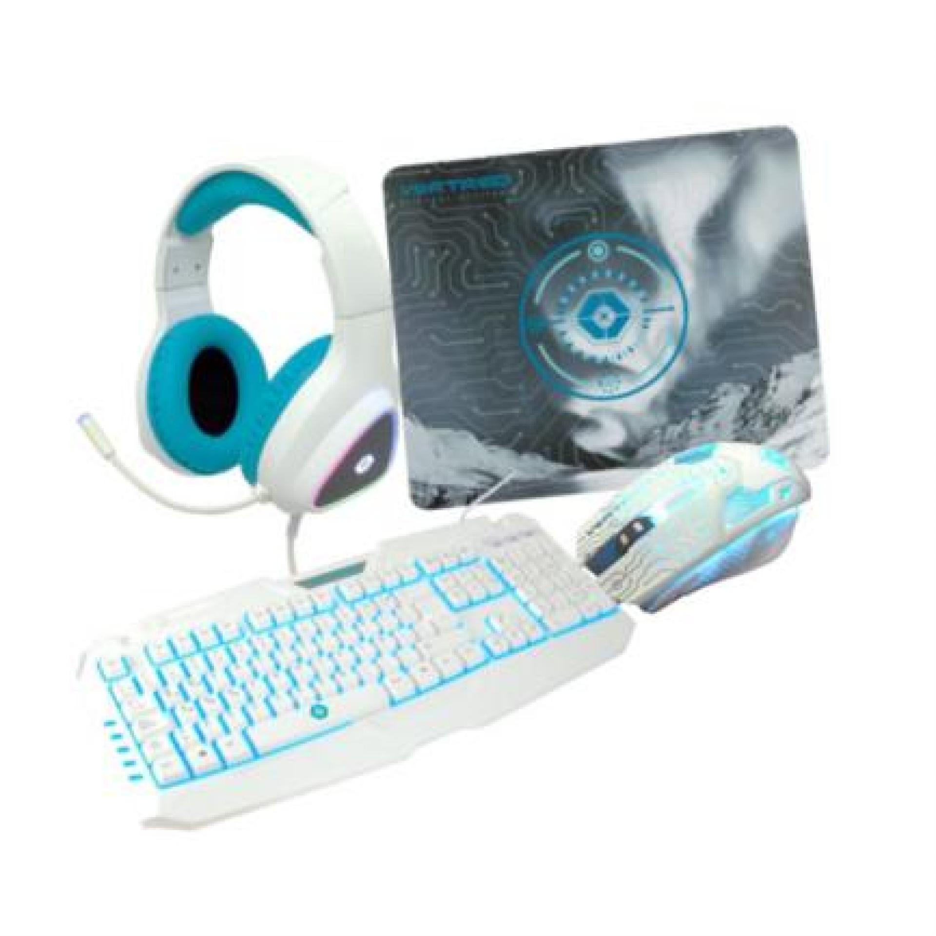 Kit 4en 1 Gamer  VORTRED V-930457 – USB, Juego, Blanco/Cian