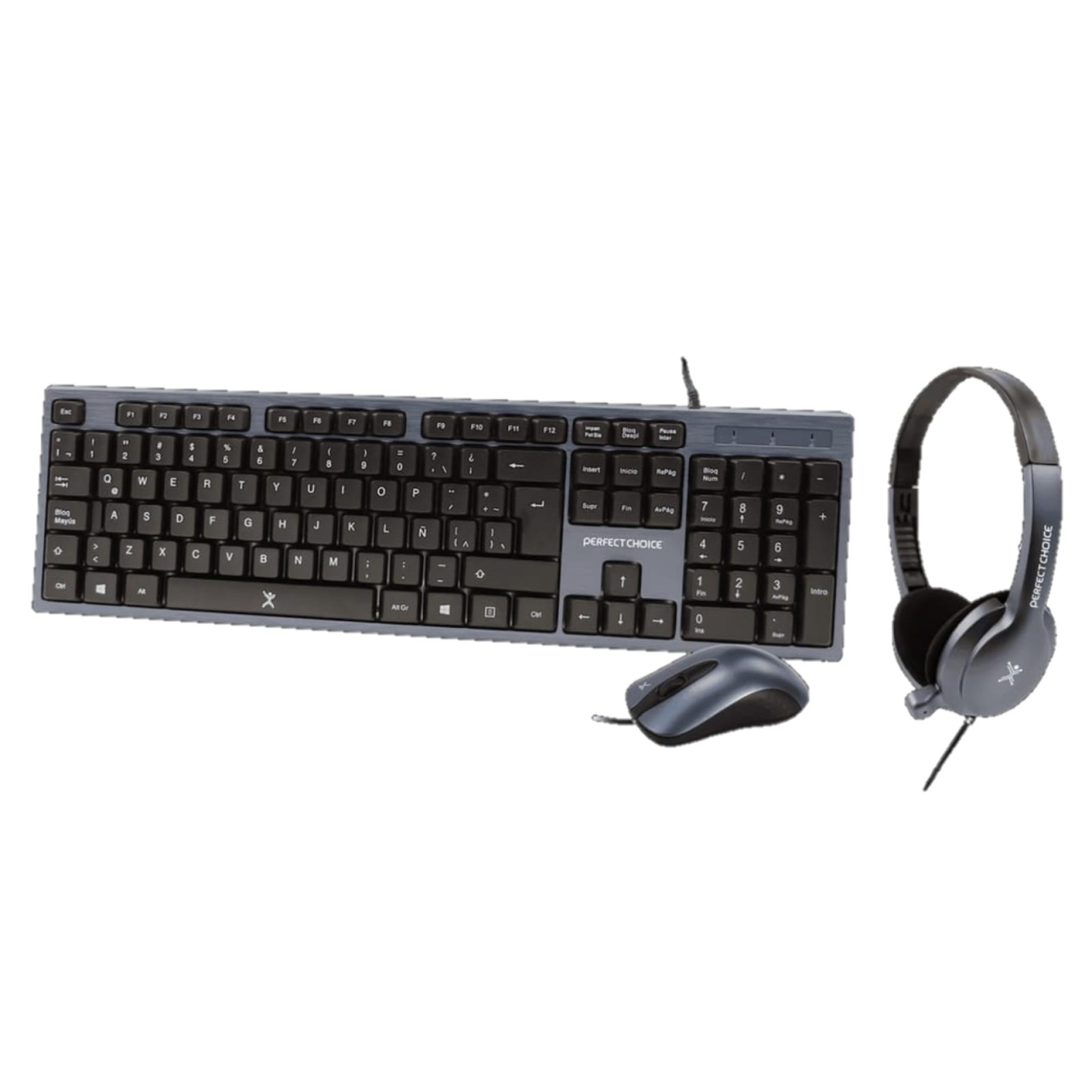 Kit Teclado+Mouse+Diadema para Oficina PERFECT CHOICE PC-201700 – Negro, 1000 DPI