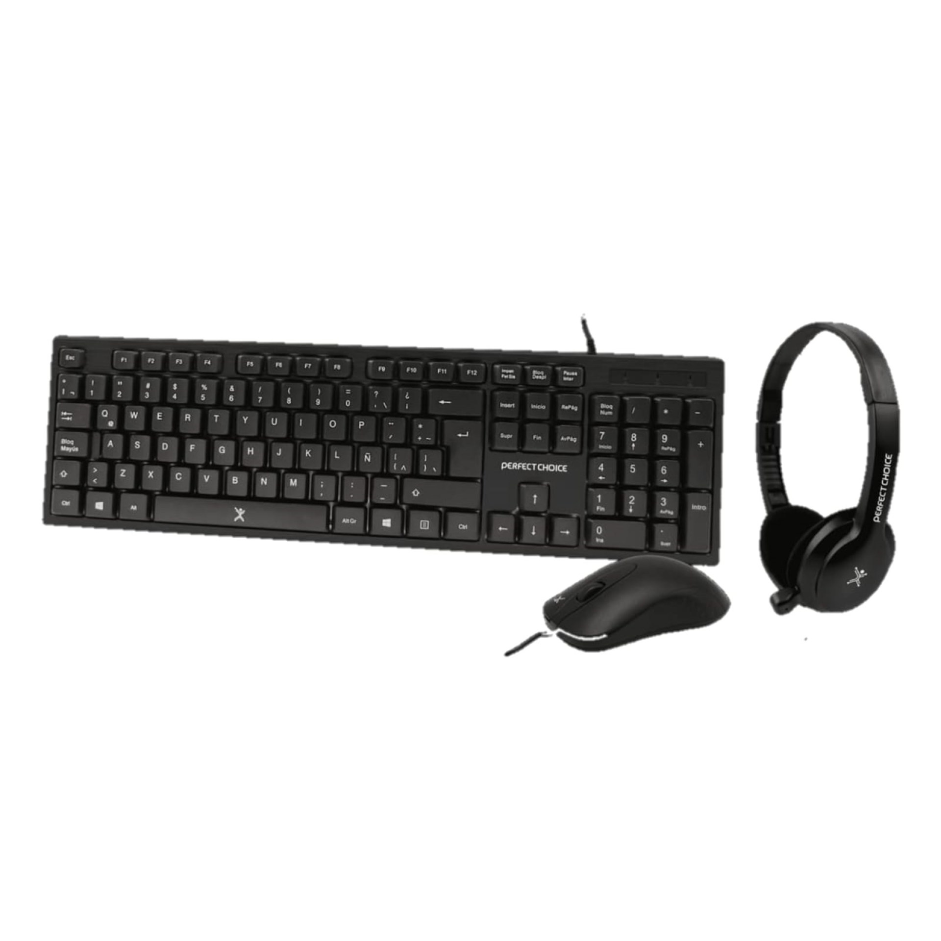 Kit Teclado+Mouse+Diadema para Oficina  PERFECT CHOICE PC-201717 – Negro, 1000 DPI