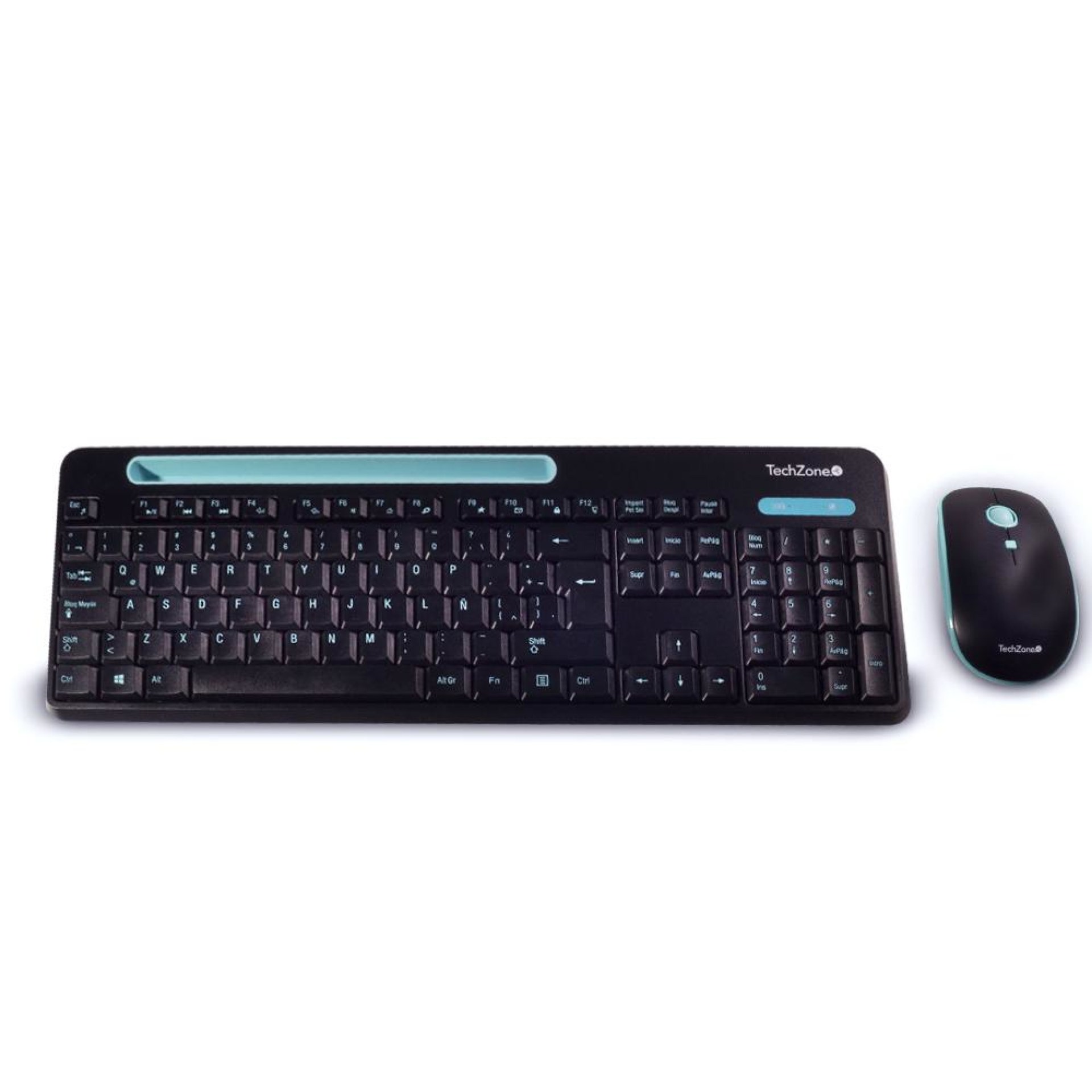 Kit Tasking TechZone combo inalámbrico con conexión USB – mouse 1600 DPI´s, teclado con 105 teclas y soporte para smartphone o tablet, 1 año de garantía.