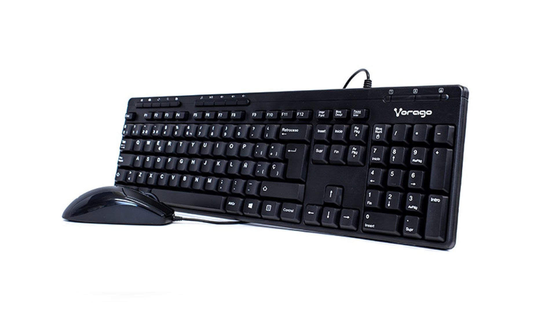 Kit de teclado y mouse VORAGO KM-104 – Estándar, 105 teclas, Negro, 1000 DPI