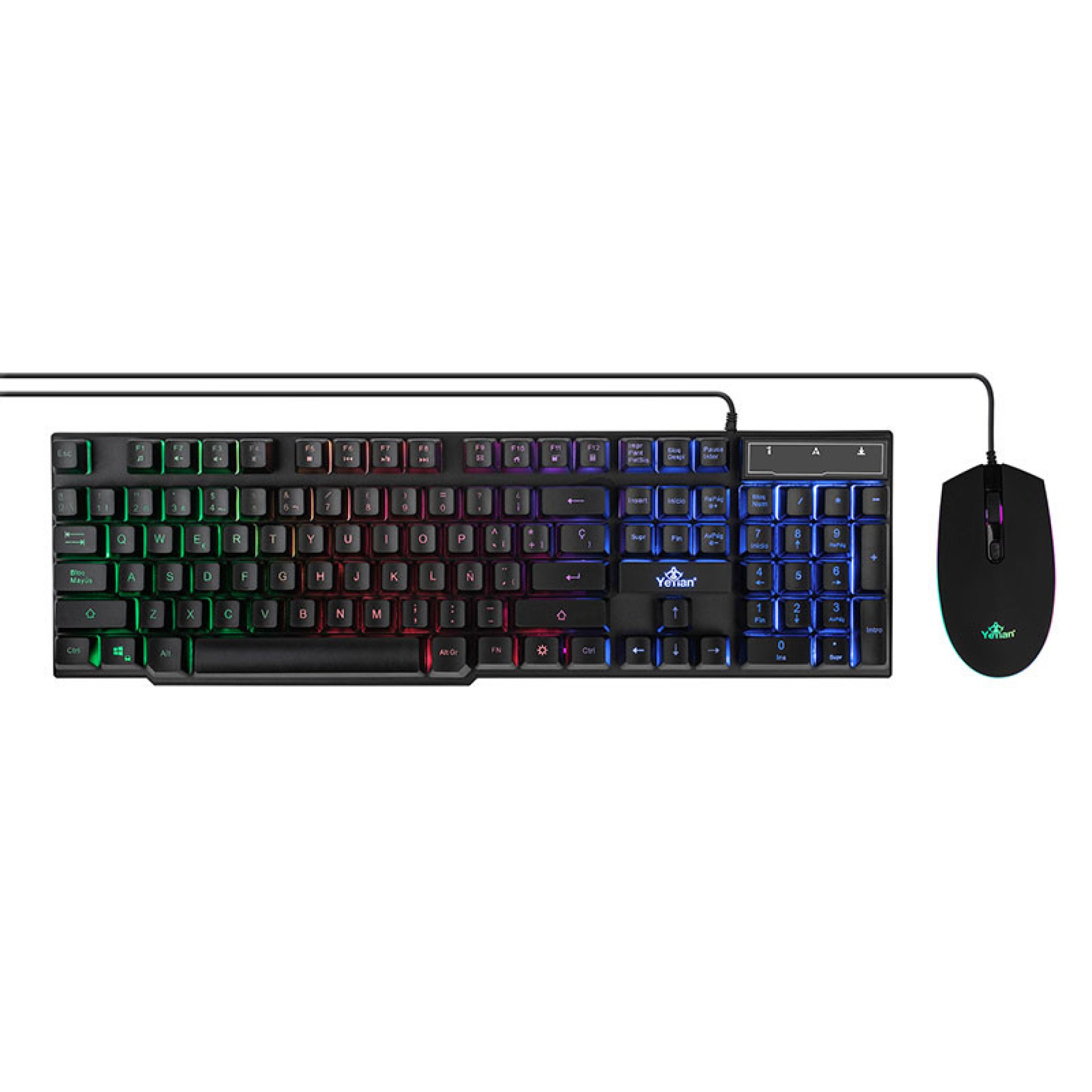YEYIAN KIT DE TECLADO Y MOUSE PHOENIX – TECLADO 104 TECLAS RETROILUMINACION LED, SILENCIOSAS, MOUSE ILUM  LED 4 BOTONES, 2400 DPI SERIE 2001 YKP-20705