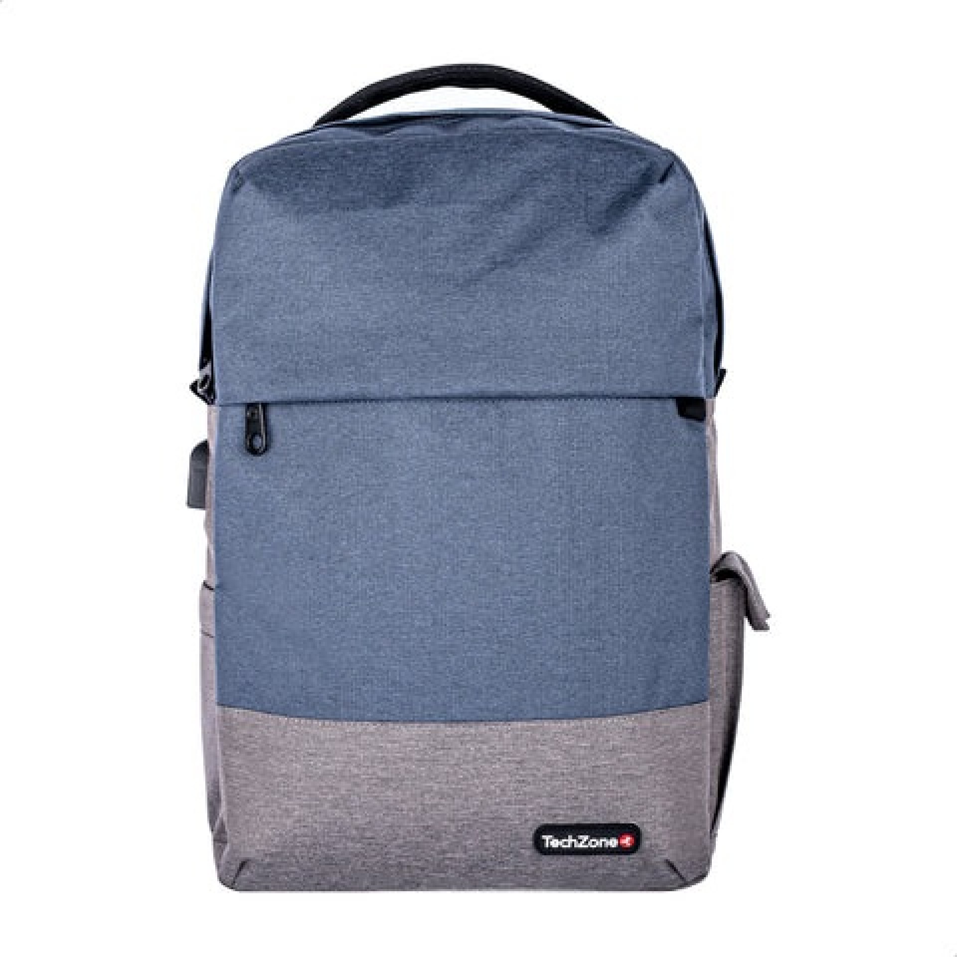 Backpack Strong Blue TechZone – de 15.6 pulgadas, múltiples compartimientos, organizador frontal, costuras y asas reforzadas, garantía limitada de por vida.