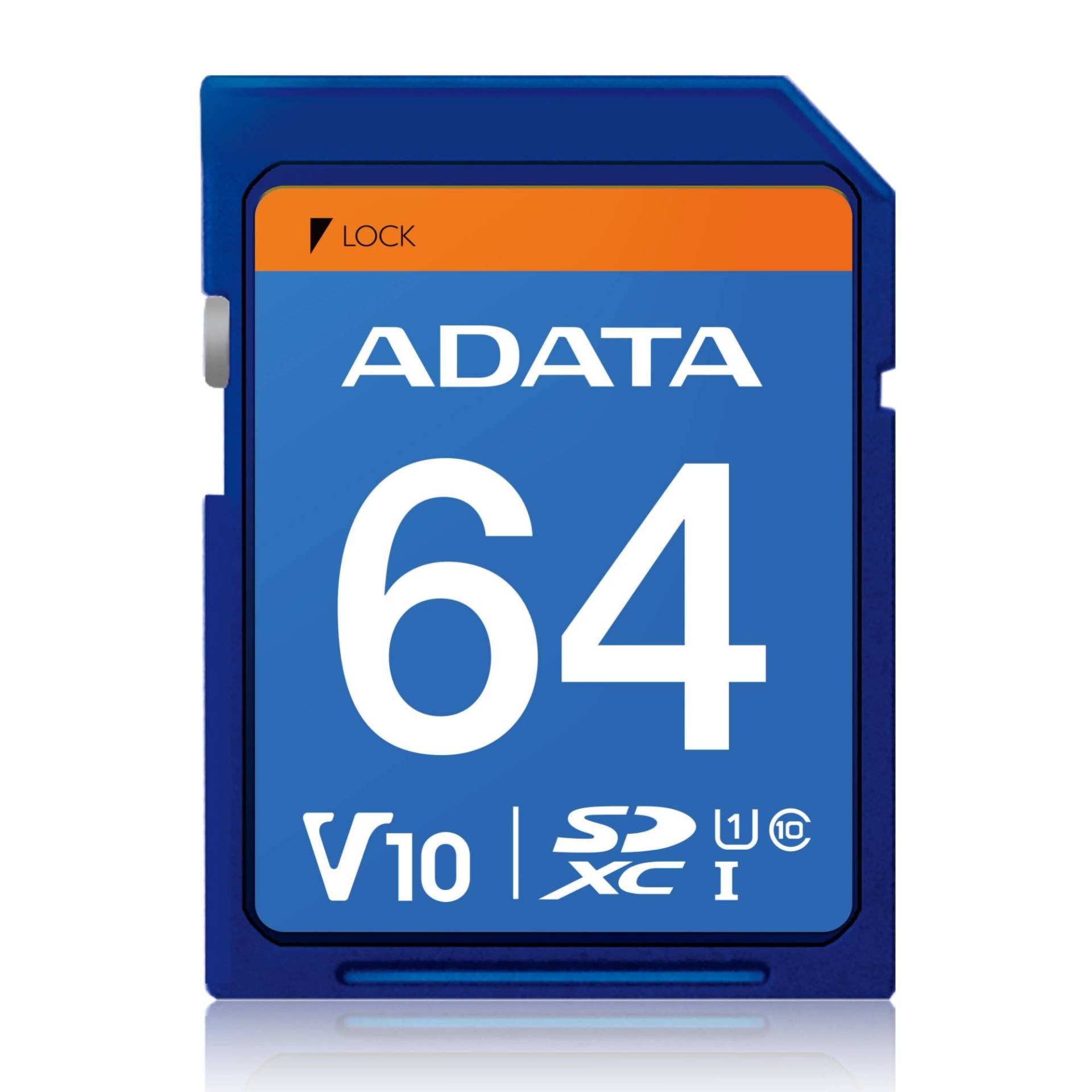 Memoria SD (SDXC) 64GB ADATA CLASE 10 (V10) – Velocidad hasta 100MB/25MB por seg.  ASDX64GUICL10-R