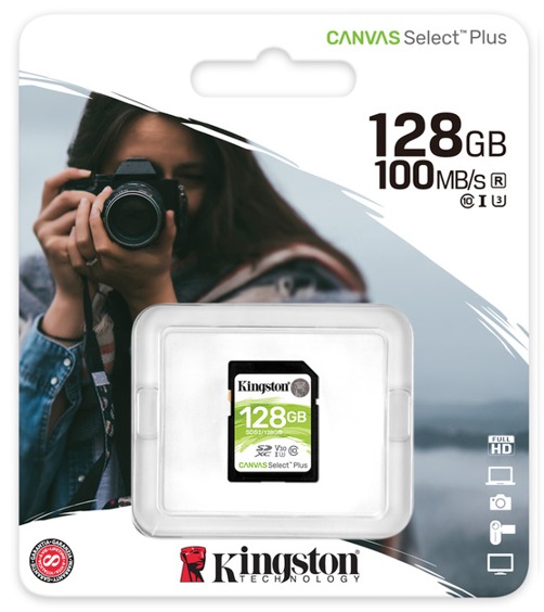 MEMORIA SDXC KINGSTON CANVAS SELCT PLUS 128GB R.100MB/S W.85MB/S CL10 UHS-I U3 V30 –