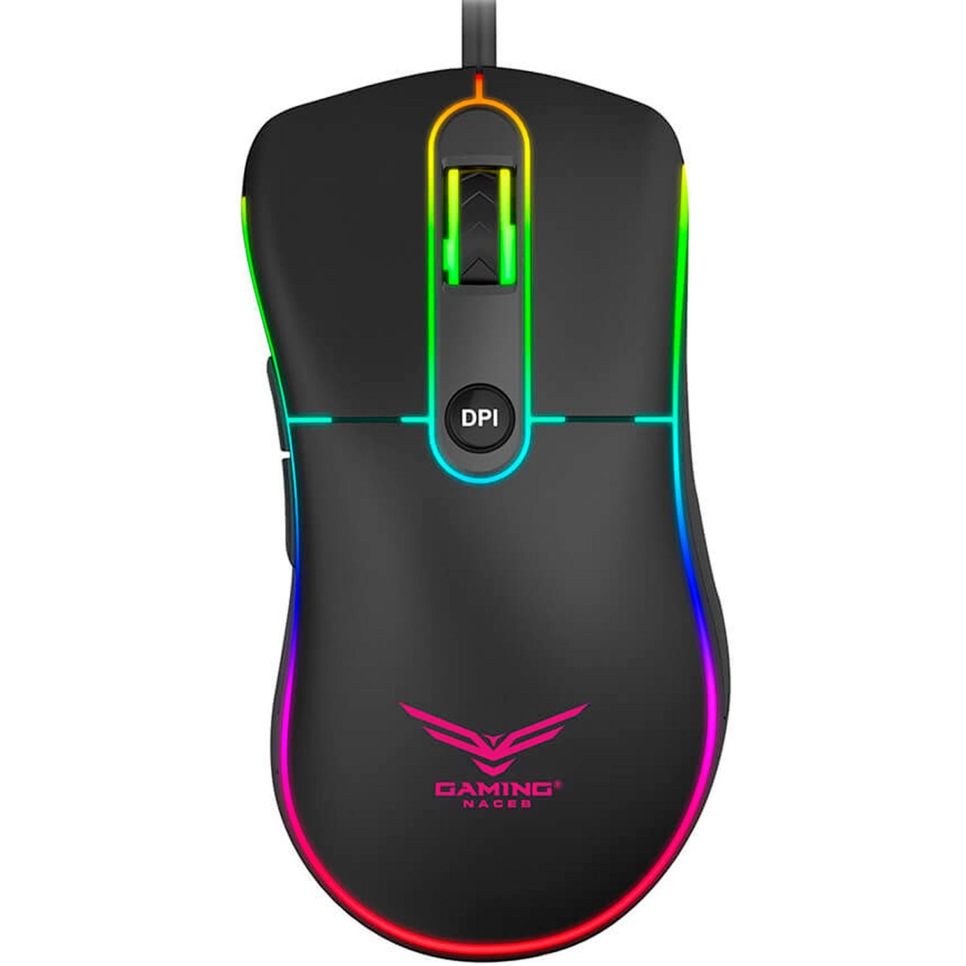 Mouse Gamer Naceb Technology NA-0933 – Alámbrico, Juego, 1000/1600/2400/3200, Rainbow