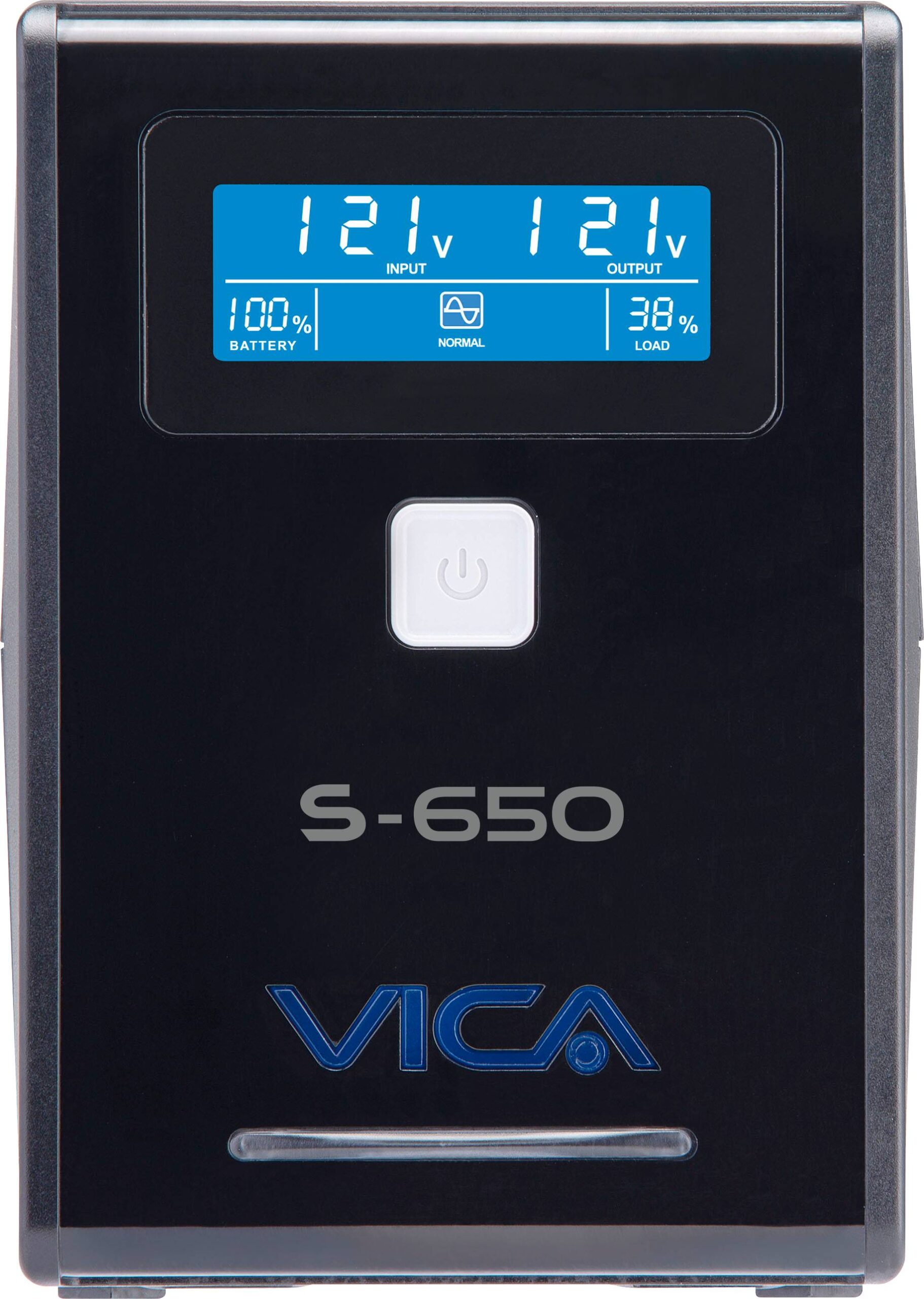 No break con regulador integrado marca VICA modelo S 650 650VA/360W Entrada Voltaje 127 VCA 60 Hz – Consumo de energía 4.5 A.