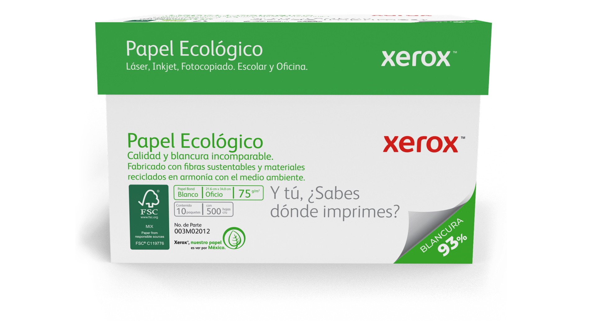 XEROX PAPEL ECOLOGICO OFICIO 93  BLANCURA –