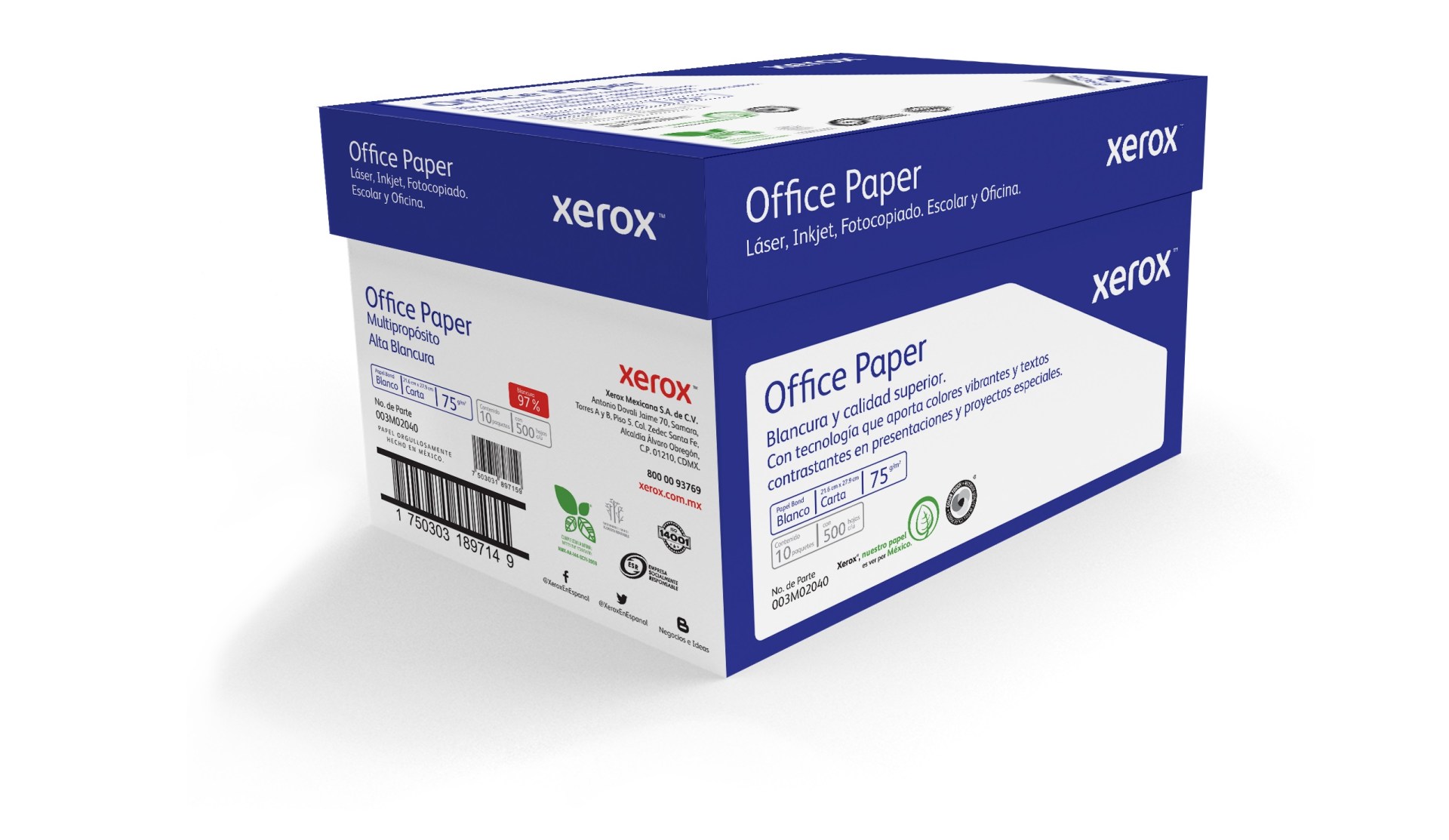 XEROX PAPEL OFFICE AZUL CARTA 97  BLANCURA –