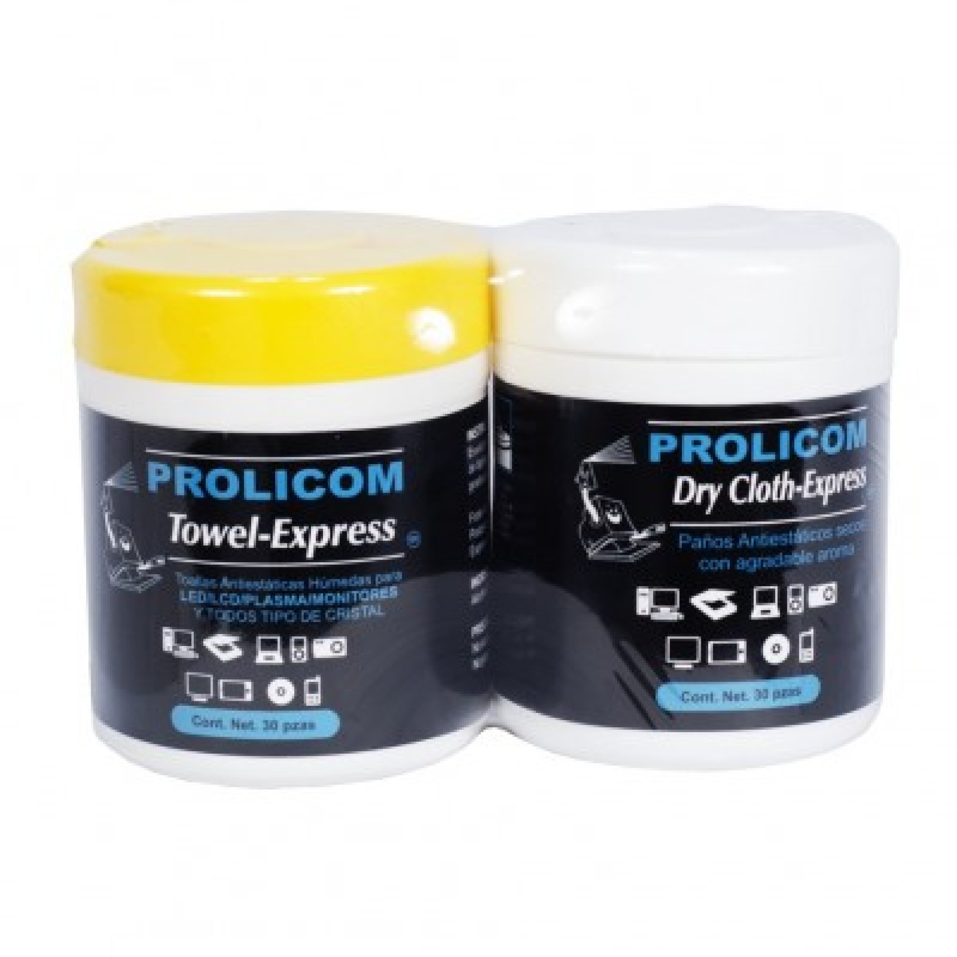 Toallas PROLICOM – TWO PACK DE TOWEL-30, Paños, 30 pz c/u, húmedos y secos, superficies y accesorios