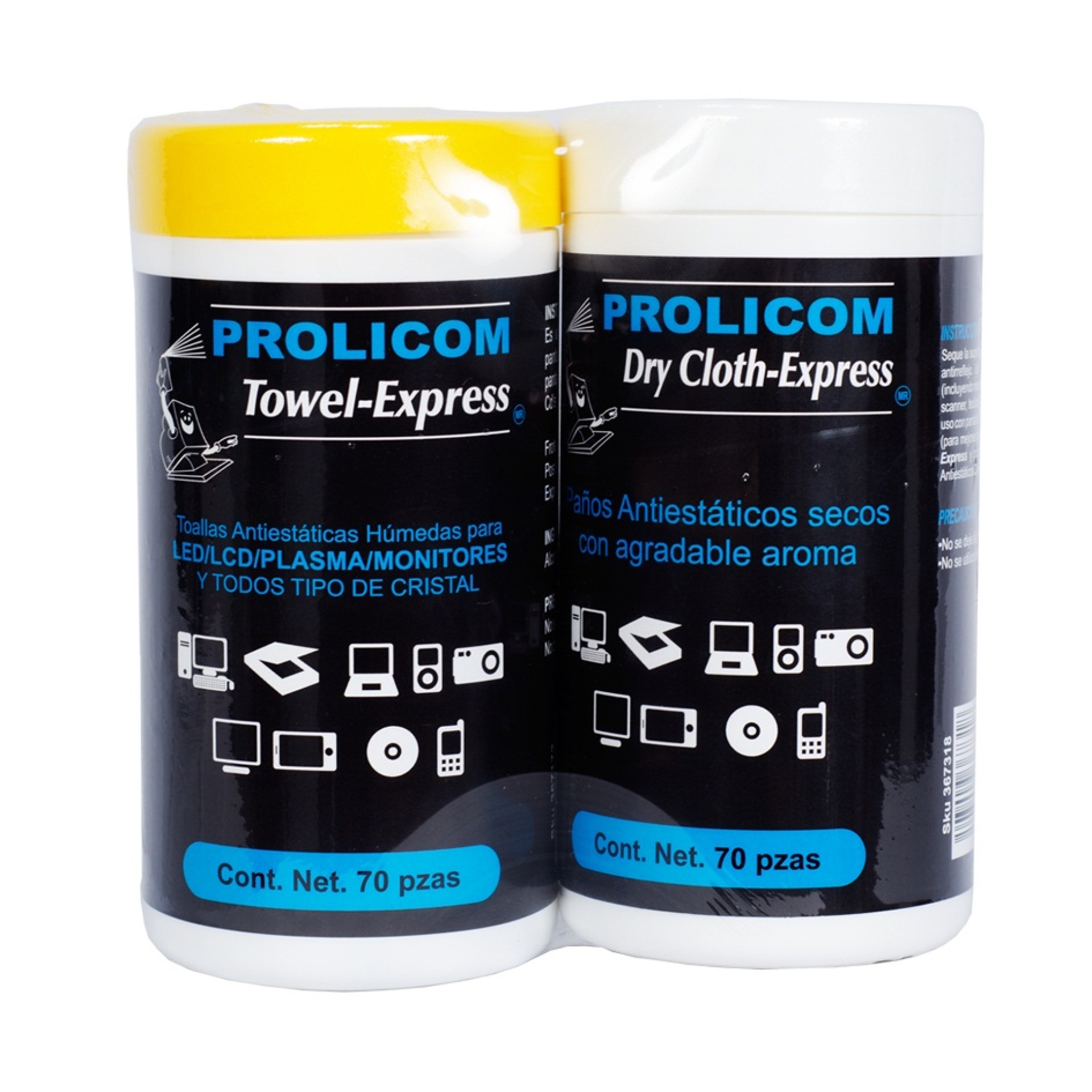 Toallas PROLICOM – TWO PACK DE TOWEL-70, Paños, 70 pz c/u, húmedos y secos, superficies y accesorios