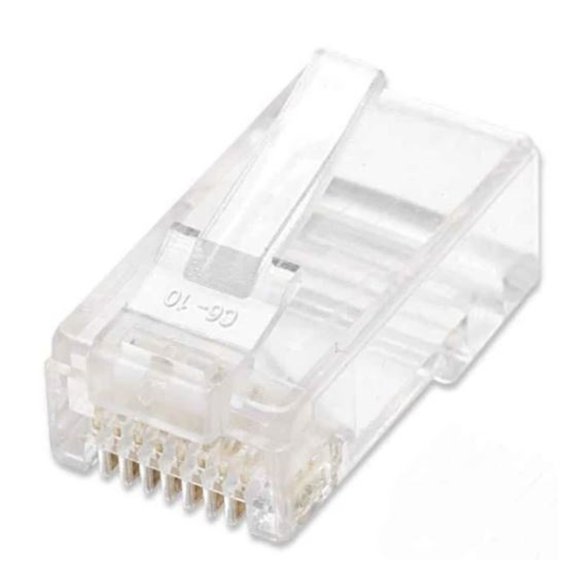 790055 PLUG RJ45 CAT5E MULTIFILAR UTP BOTE 100 PZAS ORO 15-MICRAS; Contactos con baño de oro de 15 µ. –