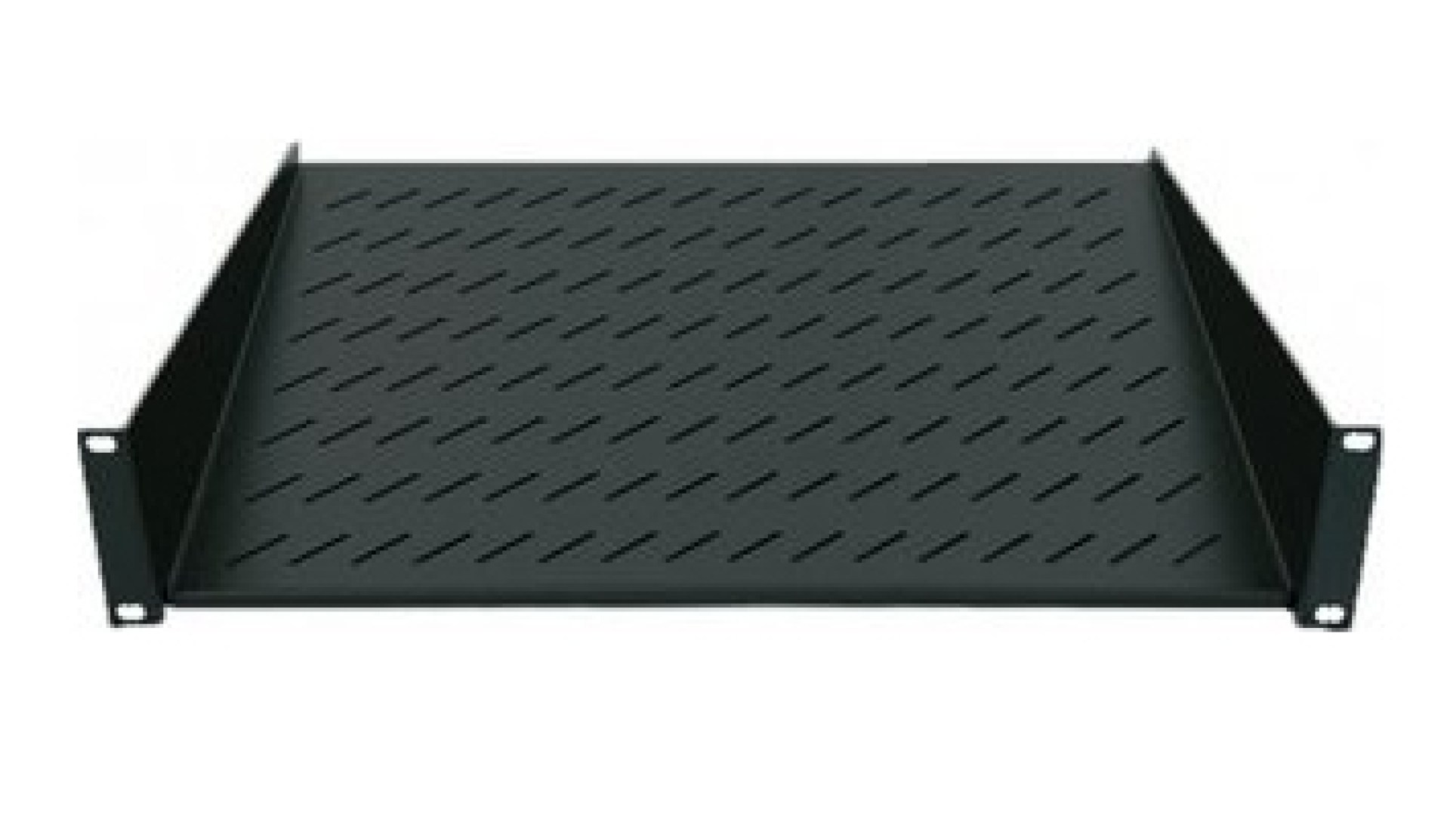 712514 Charola fija 19 – 2U, Ventilada, Negro. Para montaje en pared y gabinetes con un mínimo de 520 mm de profundidad