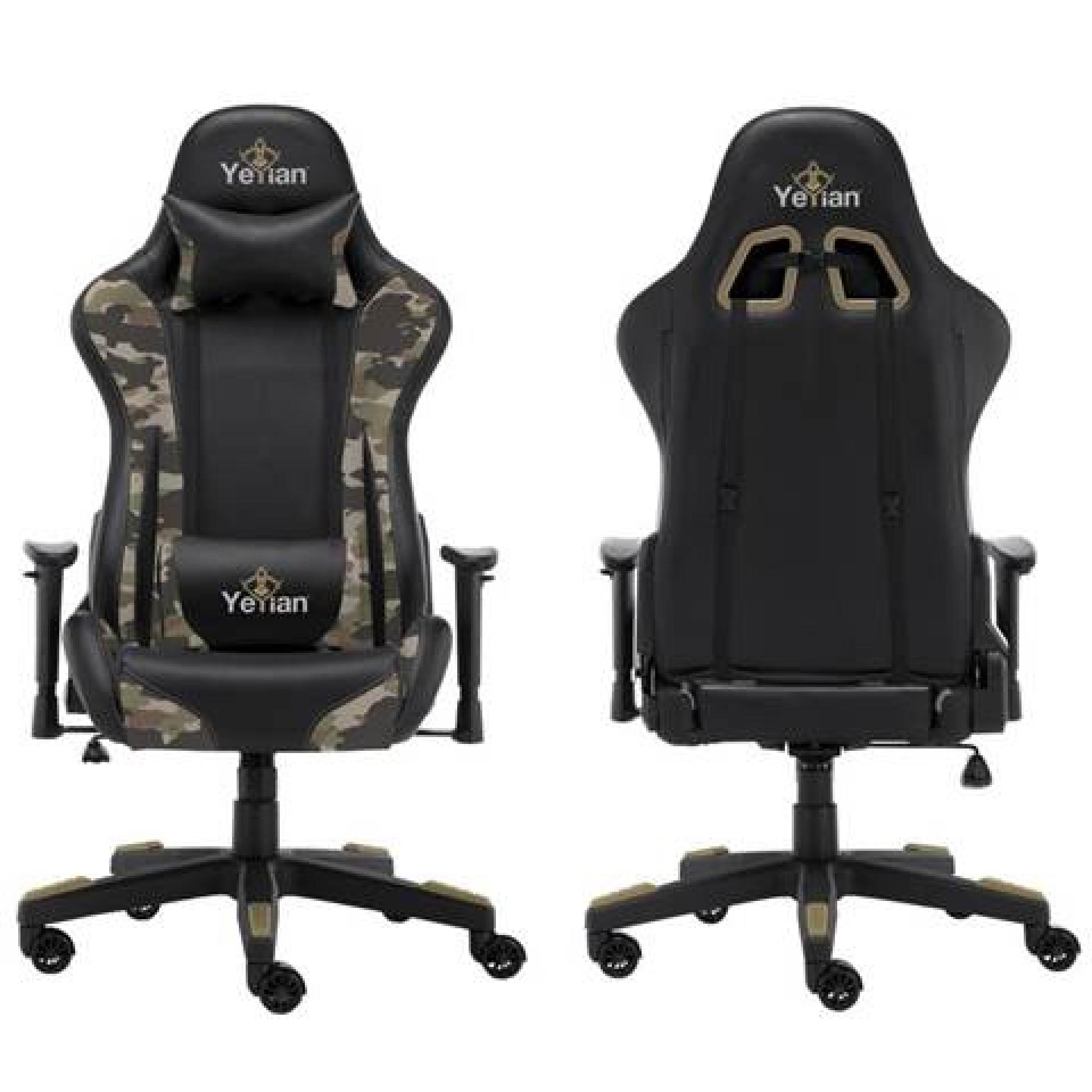 YEYIAN SILLA GAMER RYUJI CAMUFLAJE DESERT – ESTRUCTURA METALICA  150 KGS, COJIN LUMBAR Y CERVICAL, REPOSABRASOS 2D RECLINABLE, MOD. YFRD-042920