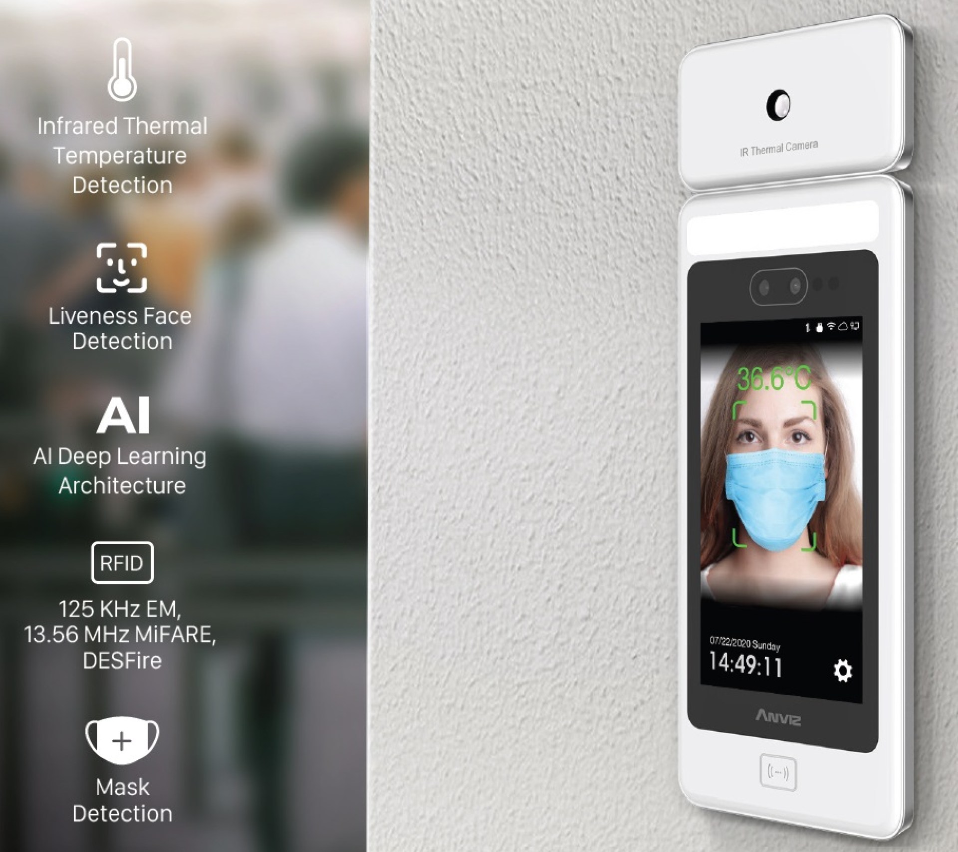 Control de Acceso y Asistencia Anviz AN-FACEDEEP5IRT – Blanco