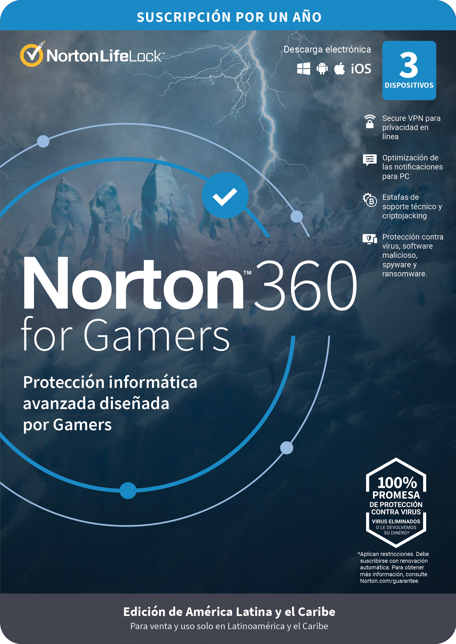 Antivirus NORTON TMNR-023 360 Gamers – 3 licencias, 1 Año(s)