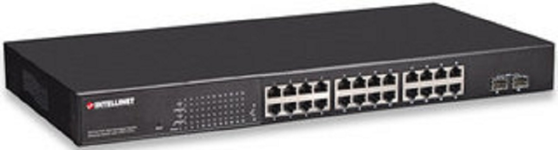 Switch INTELLINET Administrable por Web Gigabit Ethernet de 24 puertos PoE+ y 2 puertos – Negro, 24 puertos, Cat5e, Cat6, RJ-45