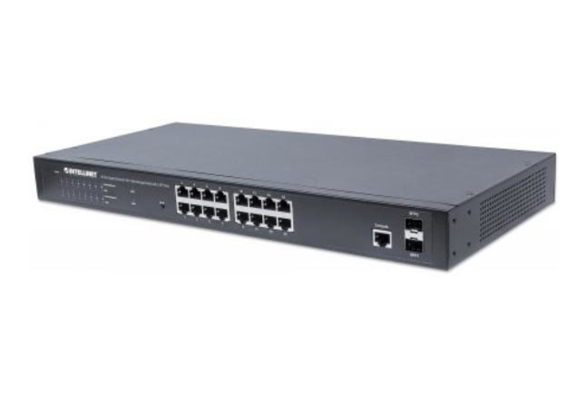Switch INTELLINET Administrable Gigabit Ethernet de 16 puertos PoE+ con 2 puertos – Negro, 260 W, 16 puertos, Cat5e, Cat6, RJ-45