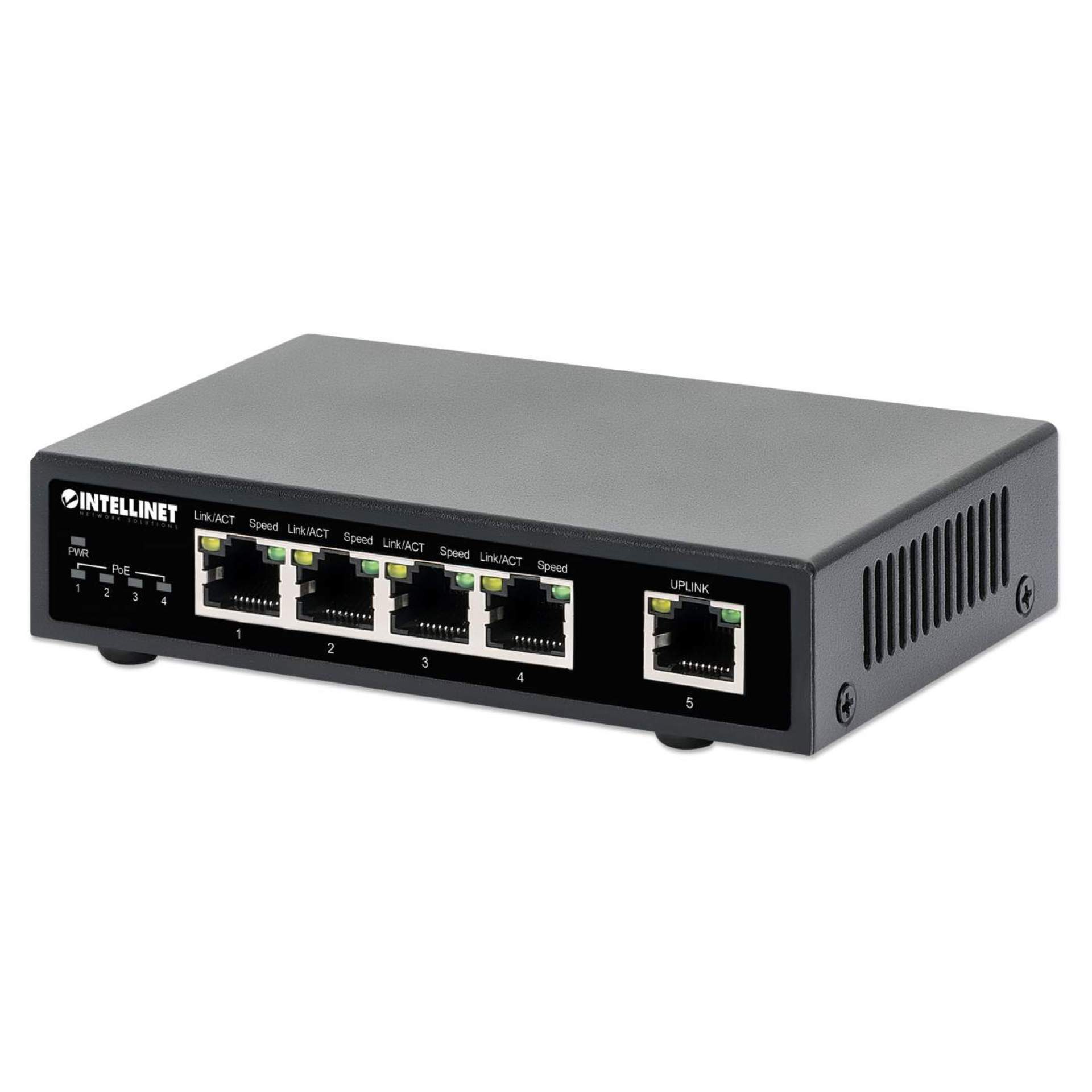 Switch PoE+ con 5 Puertos Gigabit INTELLINET 561839 – Negro, 5