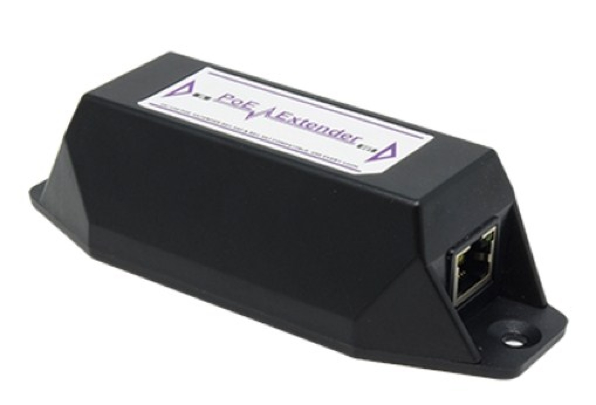 Extensor PoE simple – permite ampliar hasta 100 mts la instalación de una cámara IP(PoE), no requiere fuente de poder