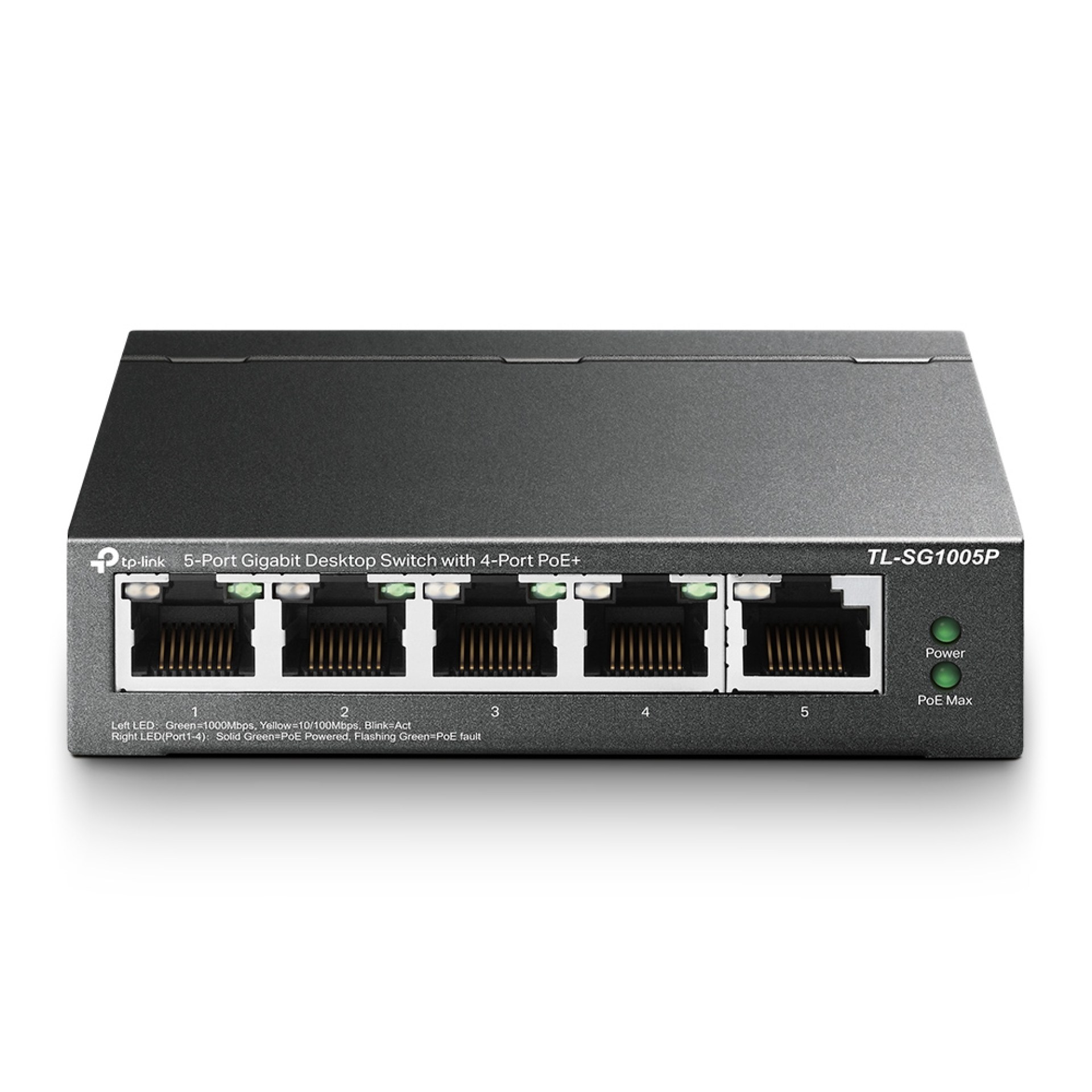 Switch no administrable (TL-SG1005P) de (5) puertos 10/100/1000 Mbps – (4) Puertos POE +