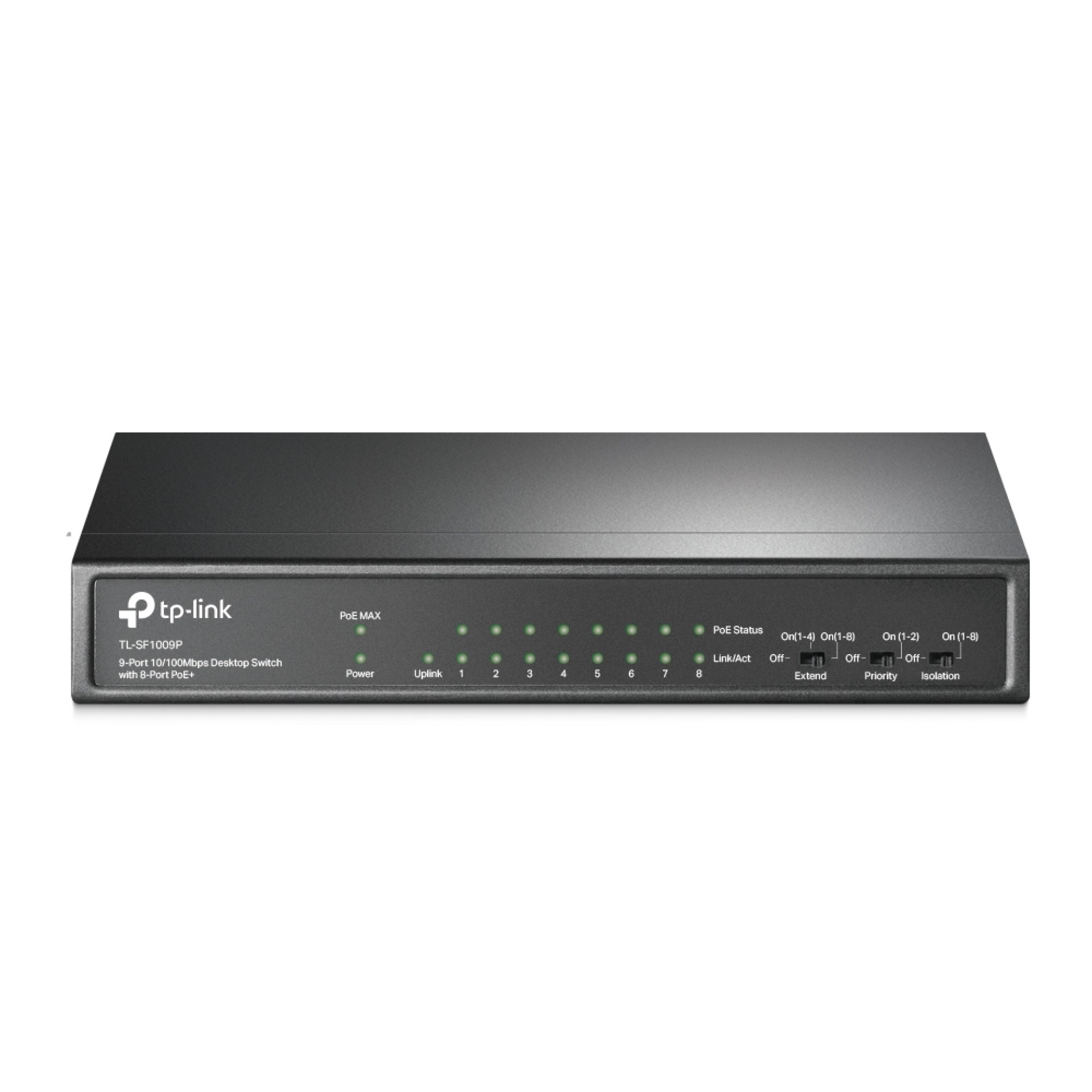 Switch de escritorio de 9 puertos a 10 / 100Mbps con 8 puertos PoE+ –