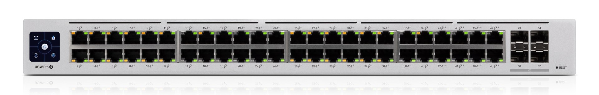 Switch USW-Pro-48-POE Gen2 Ubiquiti Networks – Capa 3 de 48 puertos PoE 802.3at/bt + 4 puertos 1/10G SFP+, 600W, pantalla informativa