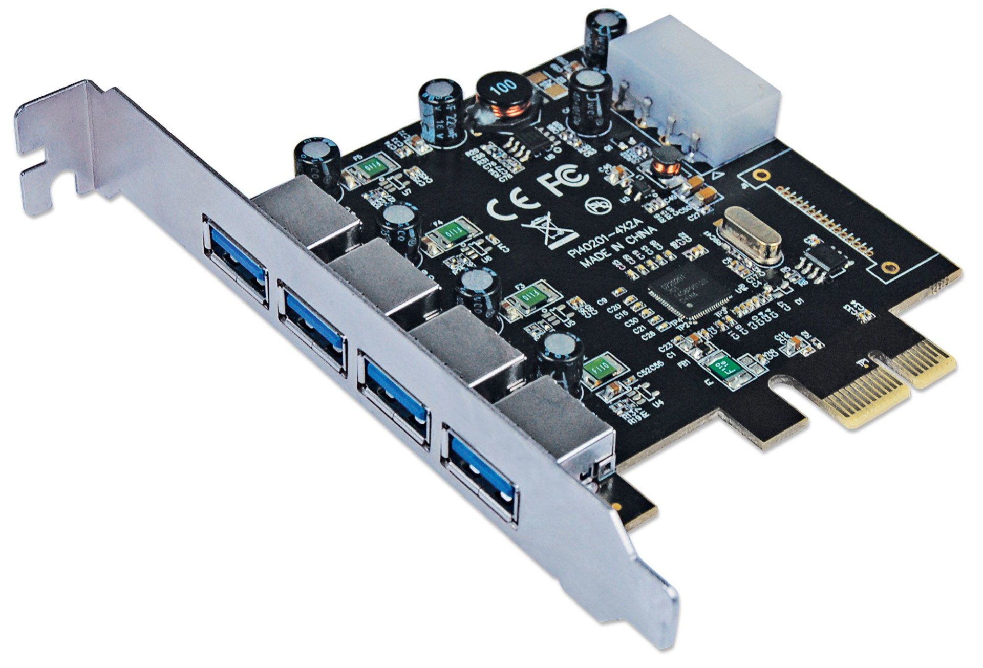 152891 Tarjeta PCI express USB 3.0 de 4 puertos – soporte de perfil estándar, añade cuatro puertos alineados SuperSpeed USB externos. 152891 Tarjeta PCI express USB 3.0 de 4 puertos – soporte de perfil estándar, añade cuatro puertos alineados SuperSpeed USB externos.