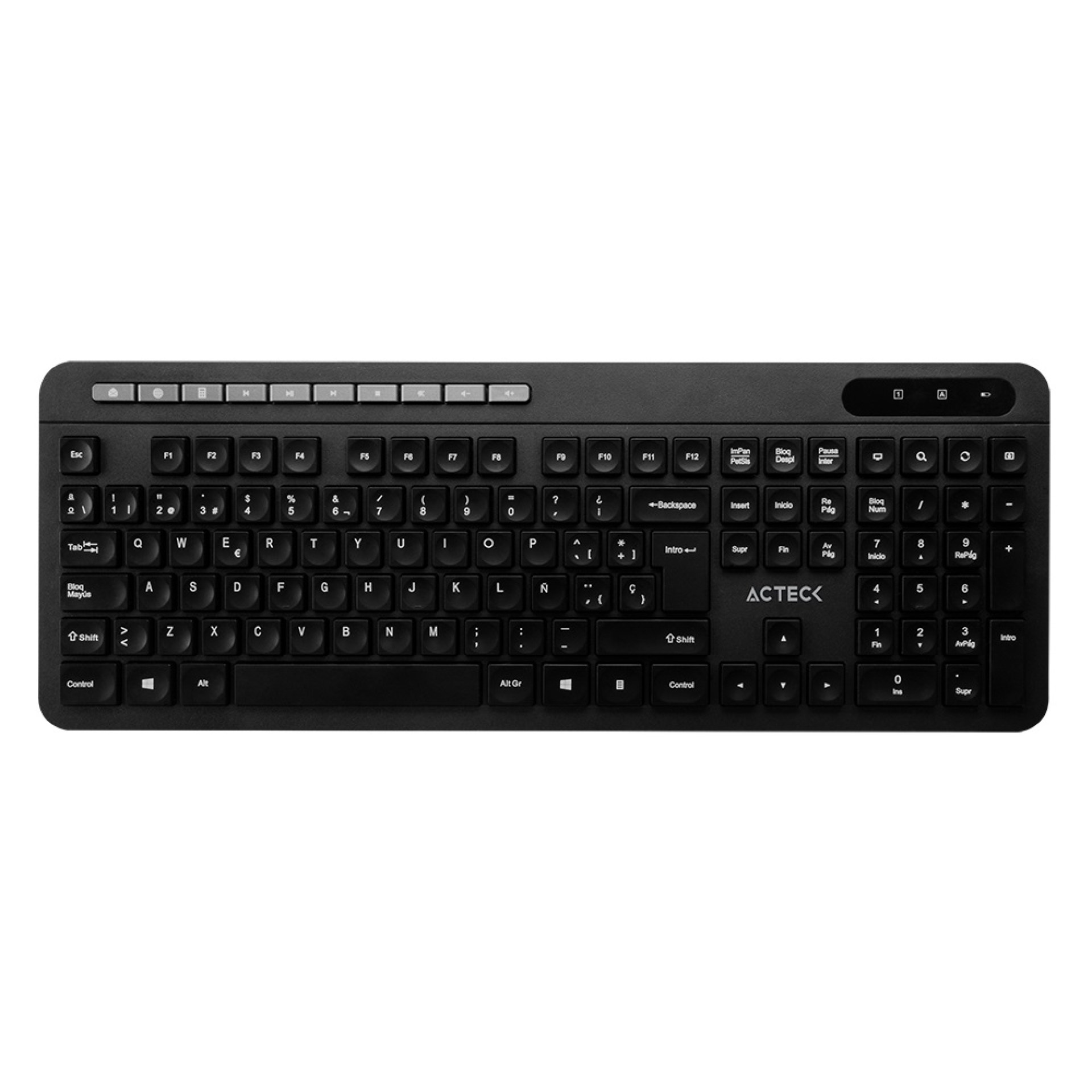 Teclado ACTECK PRIME AC-931632 – Inalámbrico, Estándar, Negro, 105 teclas + 14 multimedia, requiere 1 batería AA, receptor USB 2.4 Ghz