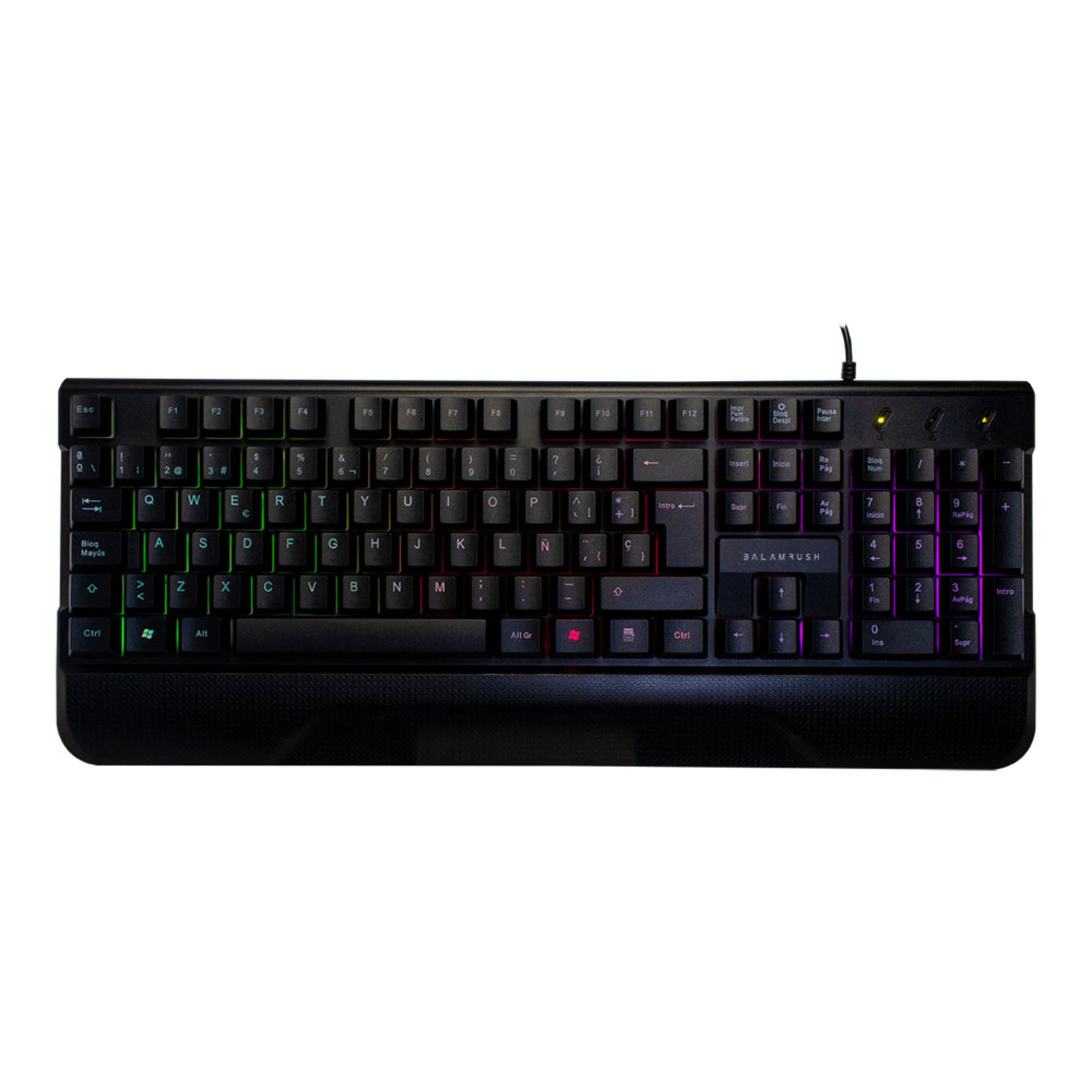 Teclado APOLO Balam Rush BR-931359 – USB, Negro, Iluminación de 3 colores, Reposa muñecas fijo