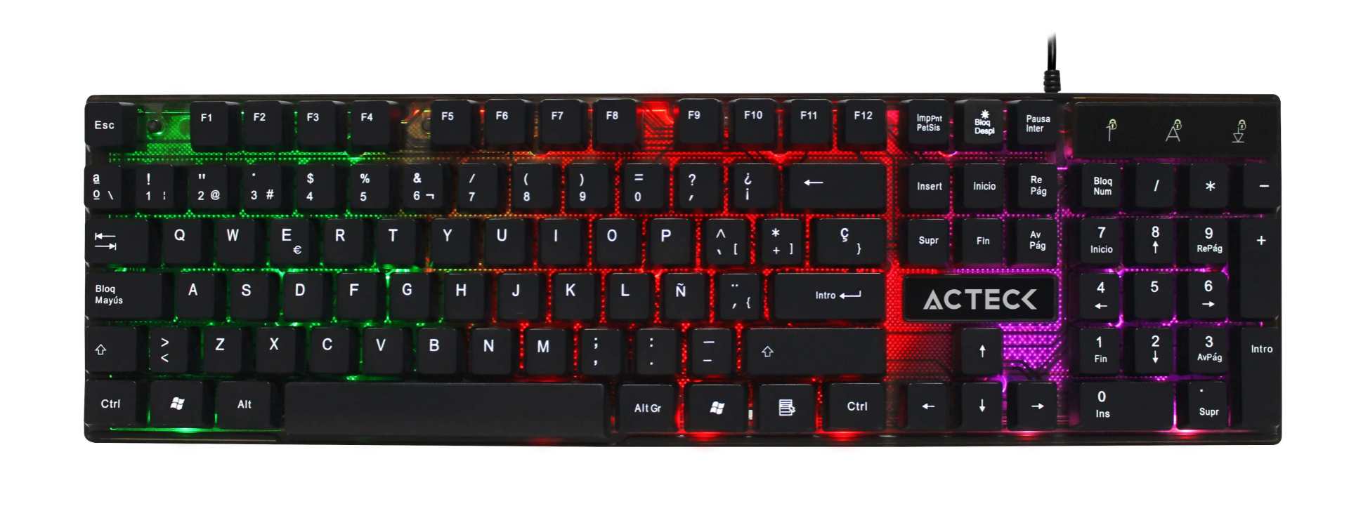 Teclado Gaming ACTECK Aurean X – USB, Estándar, Negro, Multicolor