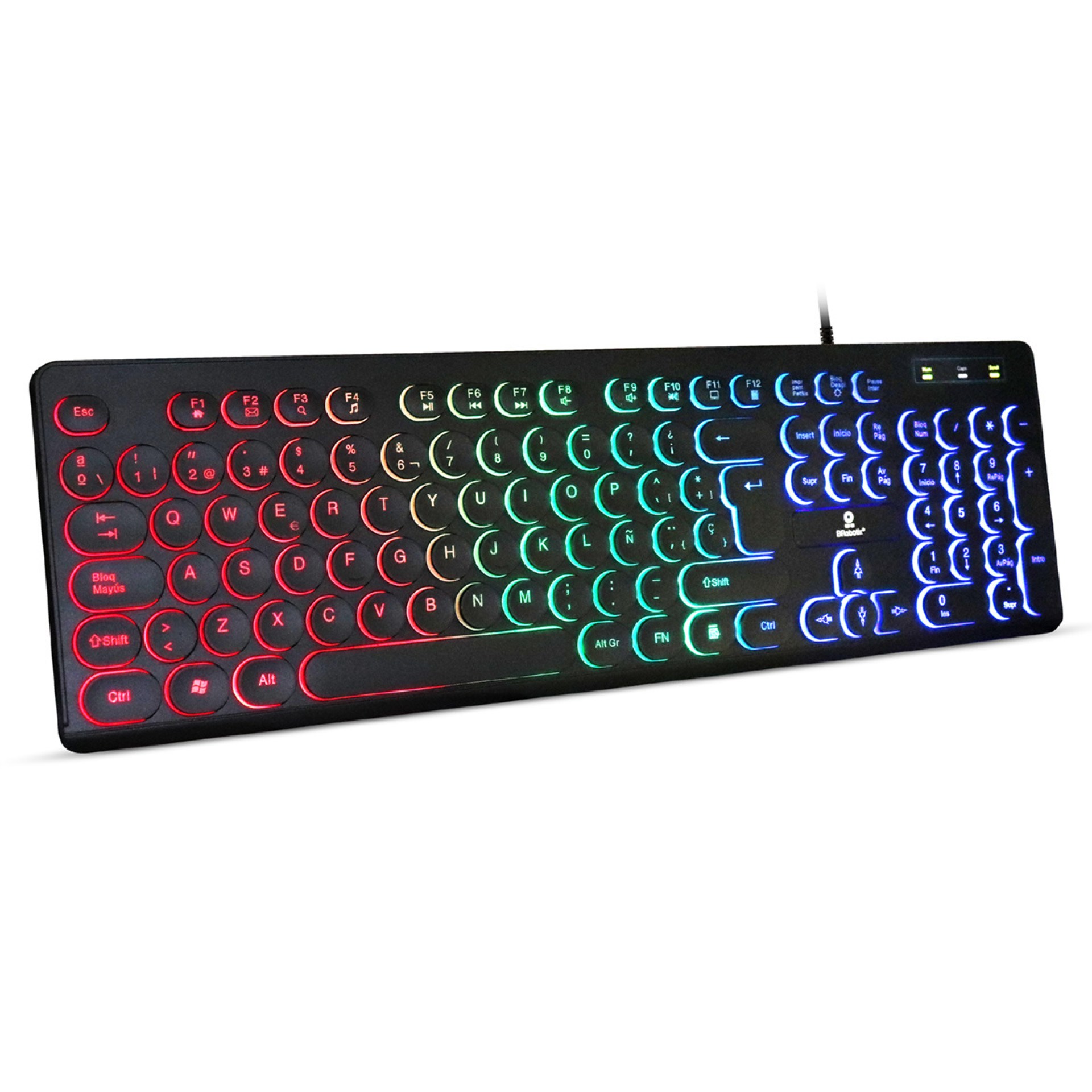 Teclado USB Iluminado Retro N  BROBOTIX 963098 – USB, Ergonómico, Negro