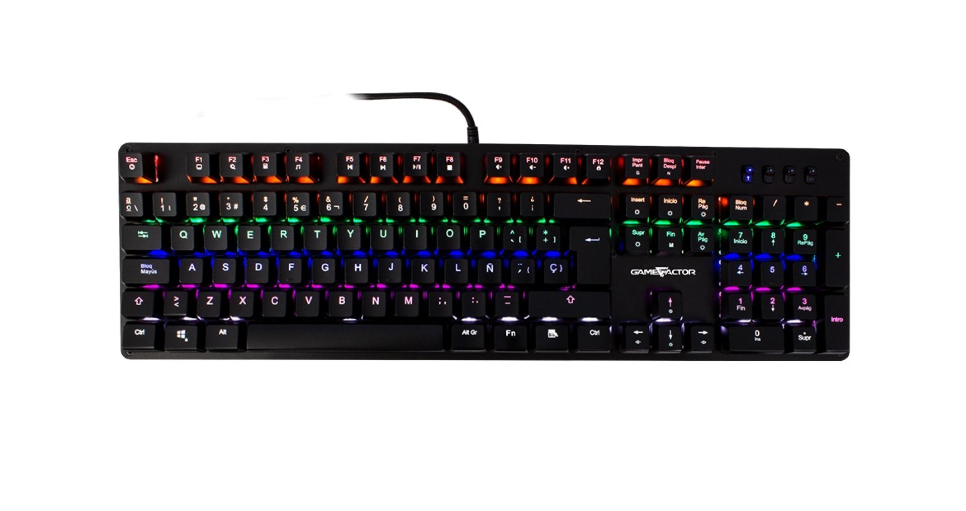Teclado Mecanico Gamefactor KBG400-B – USB, QWERTY, Negro, Multicolor, Switch Azul