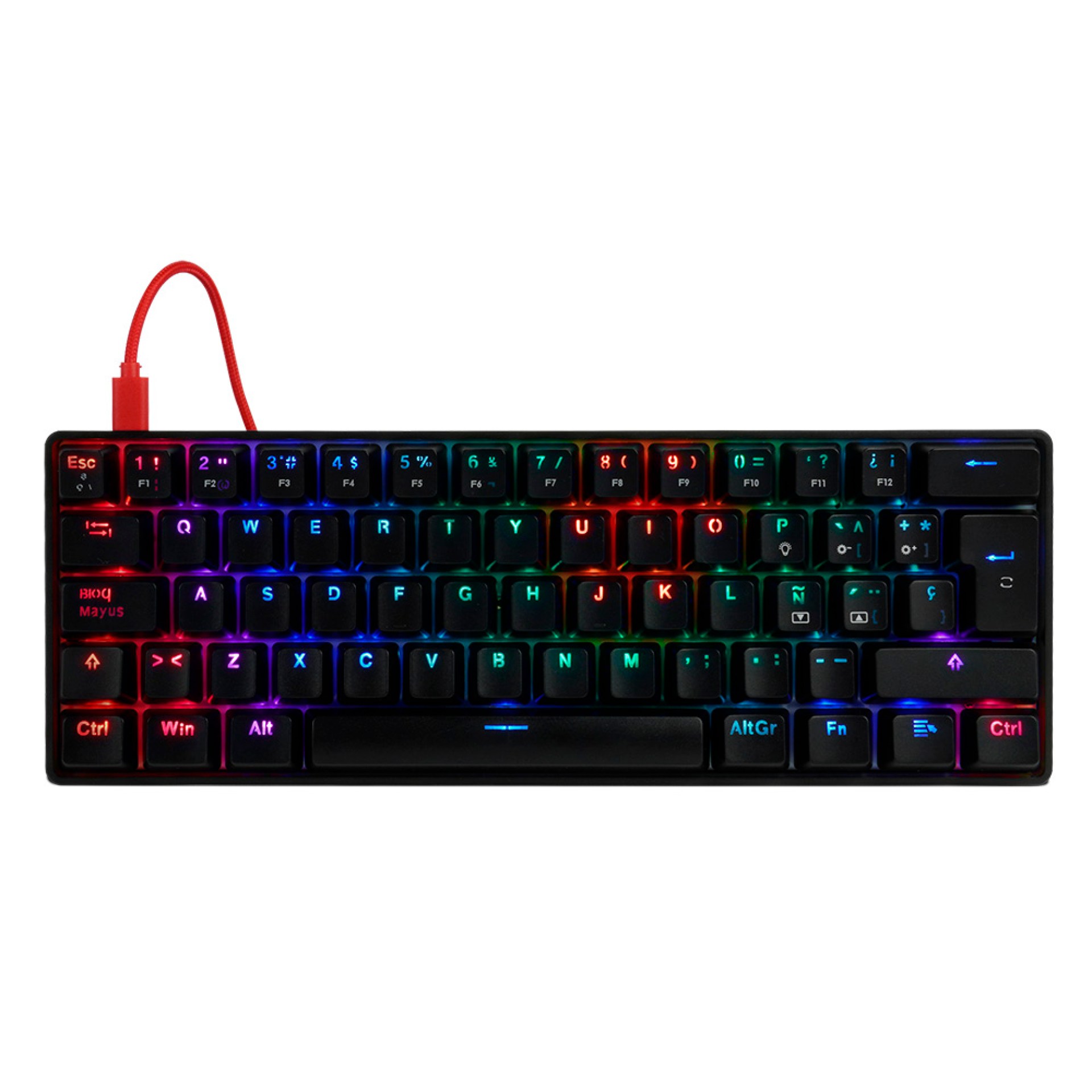 Teclado Mecánico 60  Game Factor KBG560-RD – Rgb, Teclas Extras Red Intercambiables, Red Switch, Usb Rojo