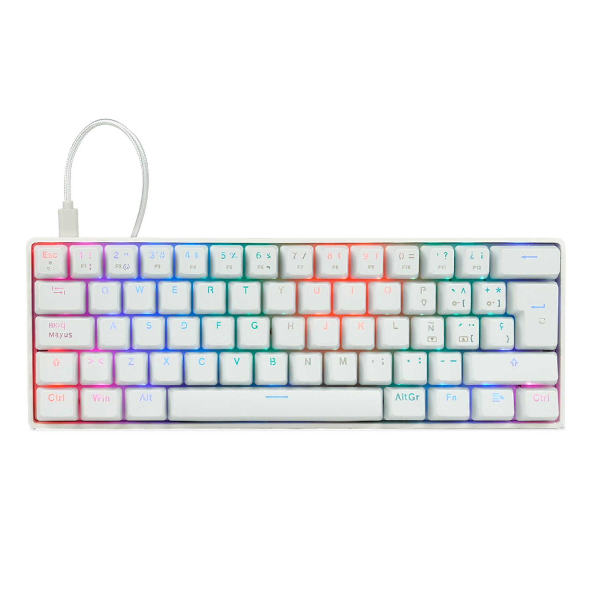 Teclado Mecánico 60  Game Factor KBG560-WH – Rgb, Teclas Extras Pink Intercambiables, Red Switch, Usb Blanco
