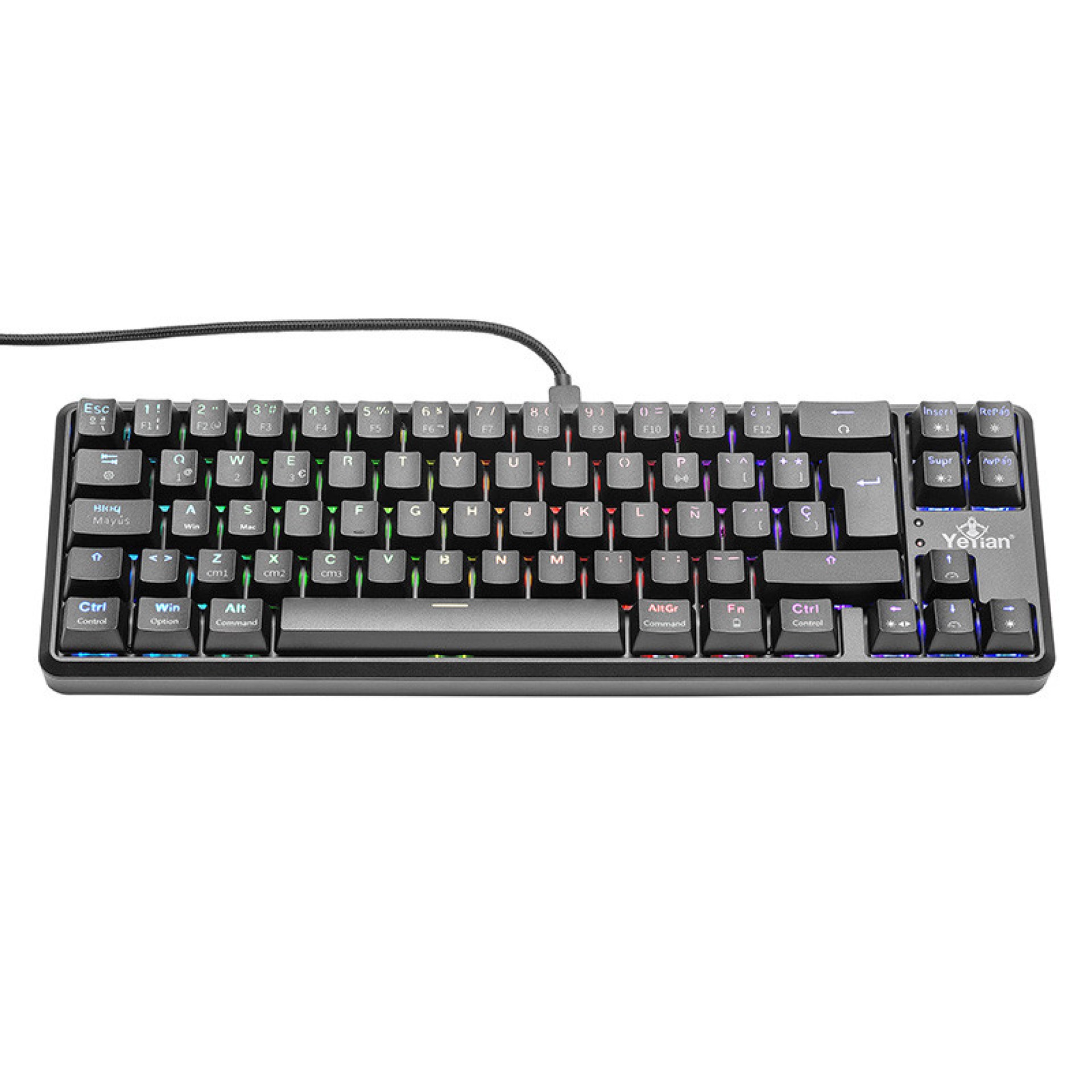 YEYIAN – TECLADO GAMER AKIL S3500, SWITCH AZUL, 69 TECLAS, ANTI GHOSTING Y N-KEY, LED RGB DE ARCOIRIS, 18 EFECTOS, IP42, USB, BATERIA INT YTM-28210B