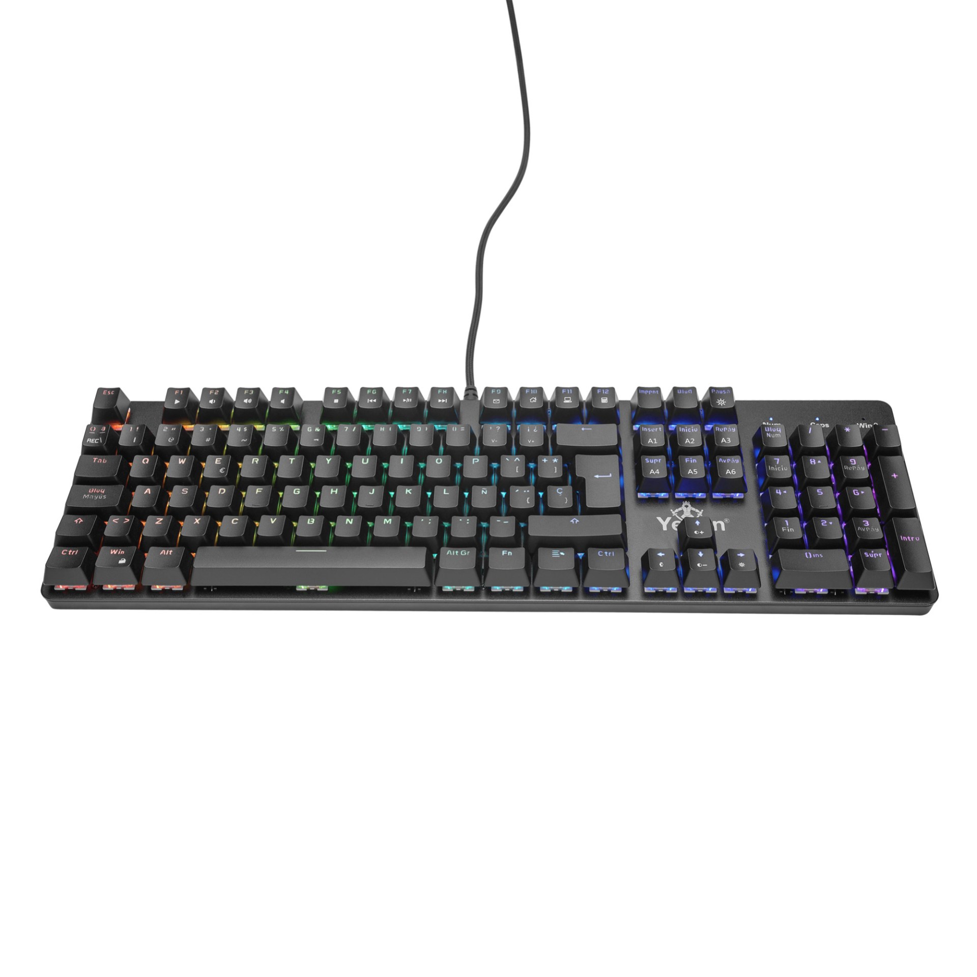 YEYIAN TECLADO MECANICO GAMER KUSARI SWITCH AZUL – 105 TECLAS  RGB CON OPCION A CAMBIARLAS, MATERIAL RESISTENTE, USB, DESCANSA MANOS, MOD. YKM-ERGB-02