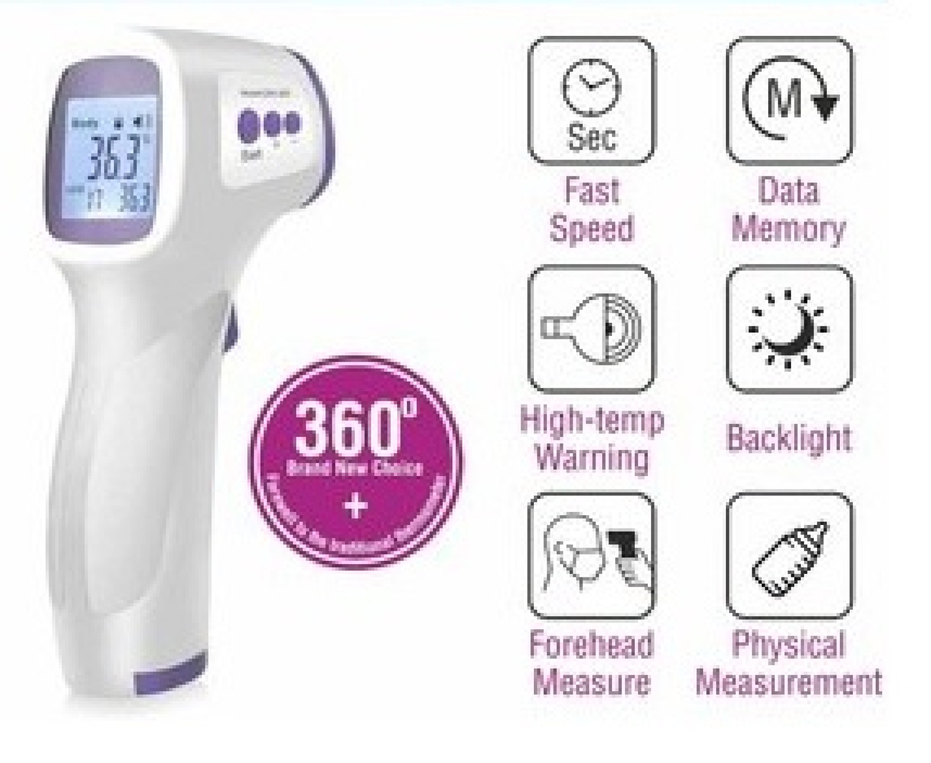 Termómetro Infrarrojo Modelo HG01 – marca HI8US. A distancia detecta la temperatura humana por vía infrarrojo, funciona con baterías AA (No incluidas).